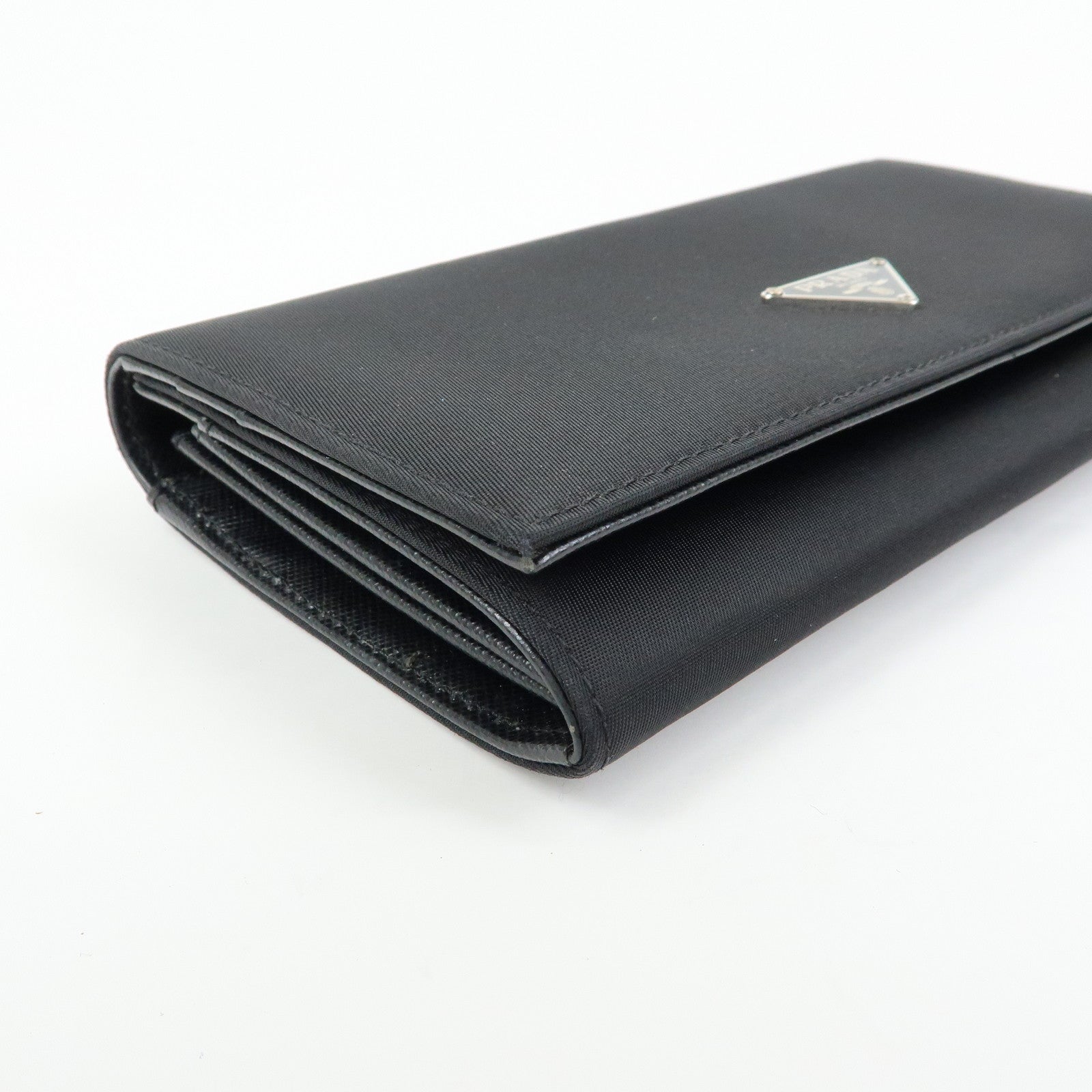 PRADA Triangle Logo Nylon Leather Long Wallet Black M608