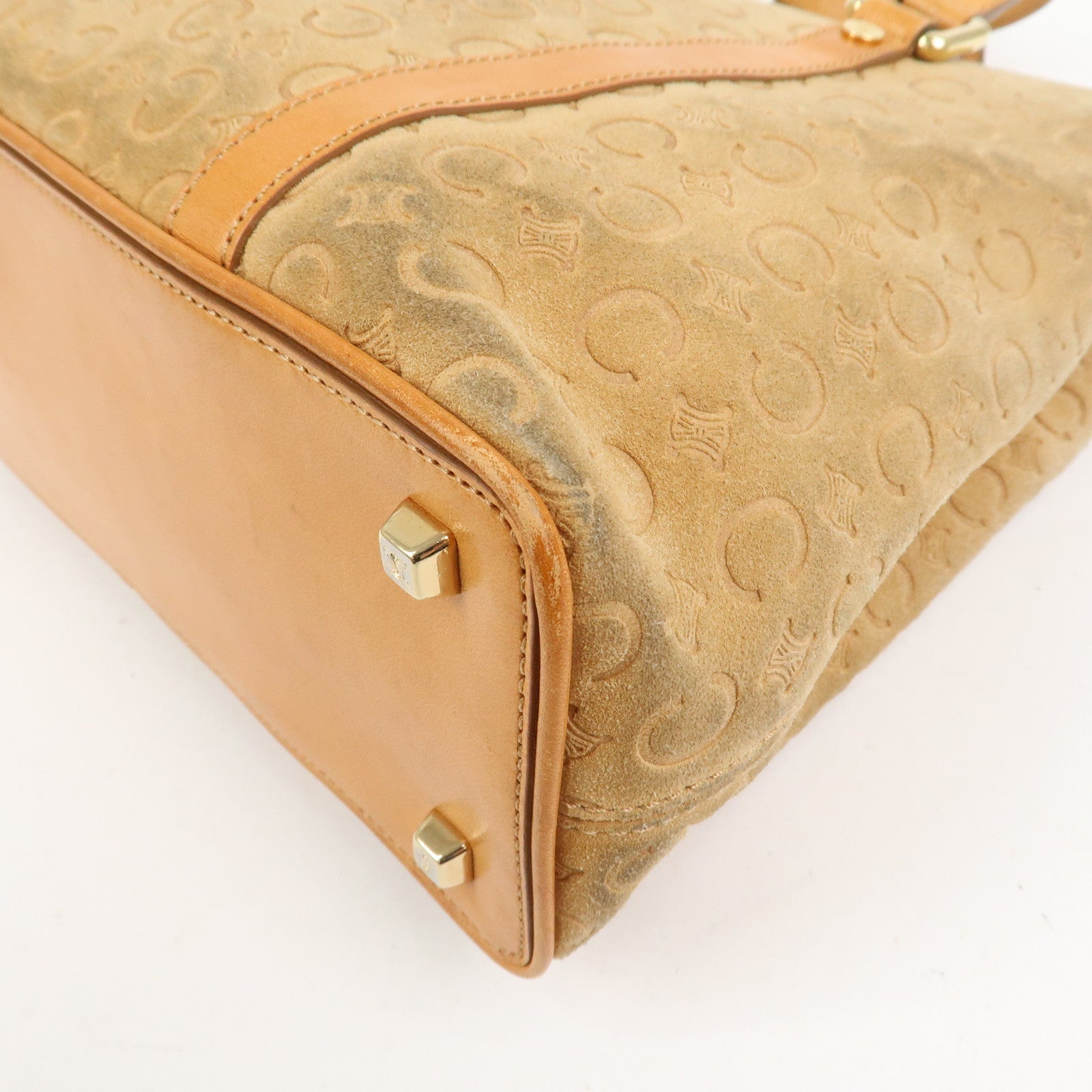 CELINE C Macadam Suede Leather Hand Bag Tote Bag Brown Gold HDW