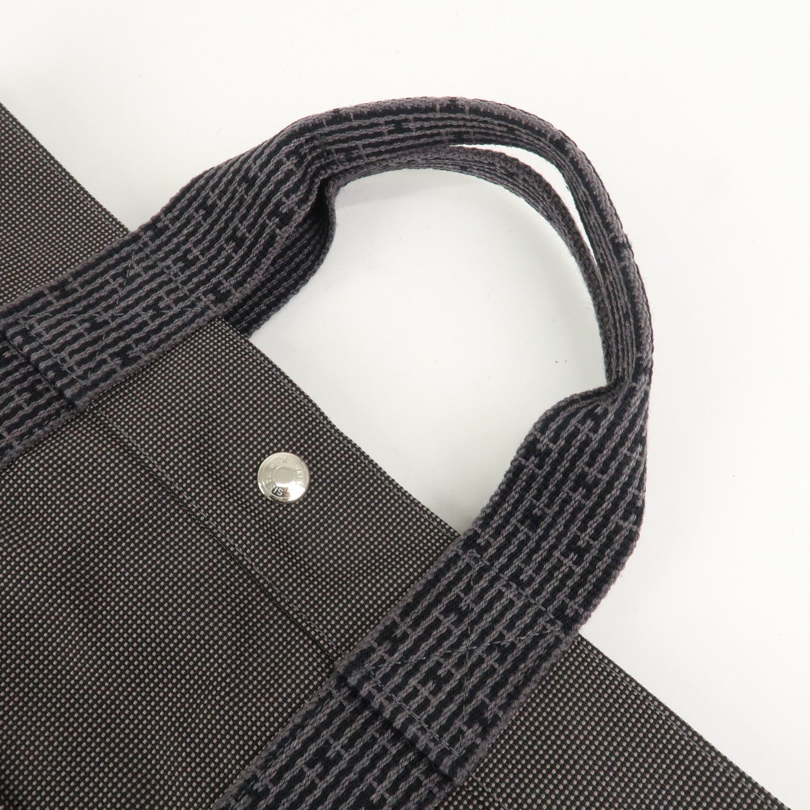 HERMES Herline MM Nylon Canvas Tote Bag Hand Bag Black