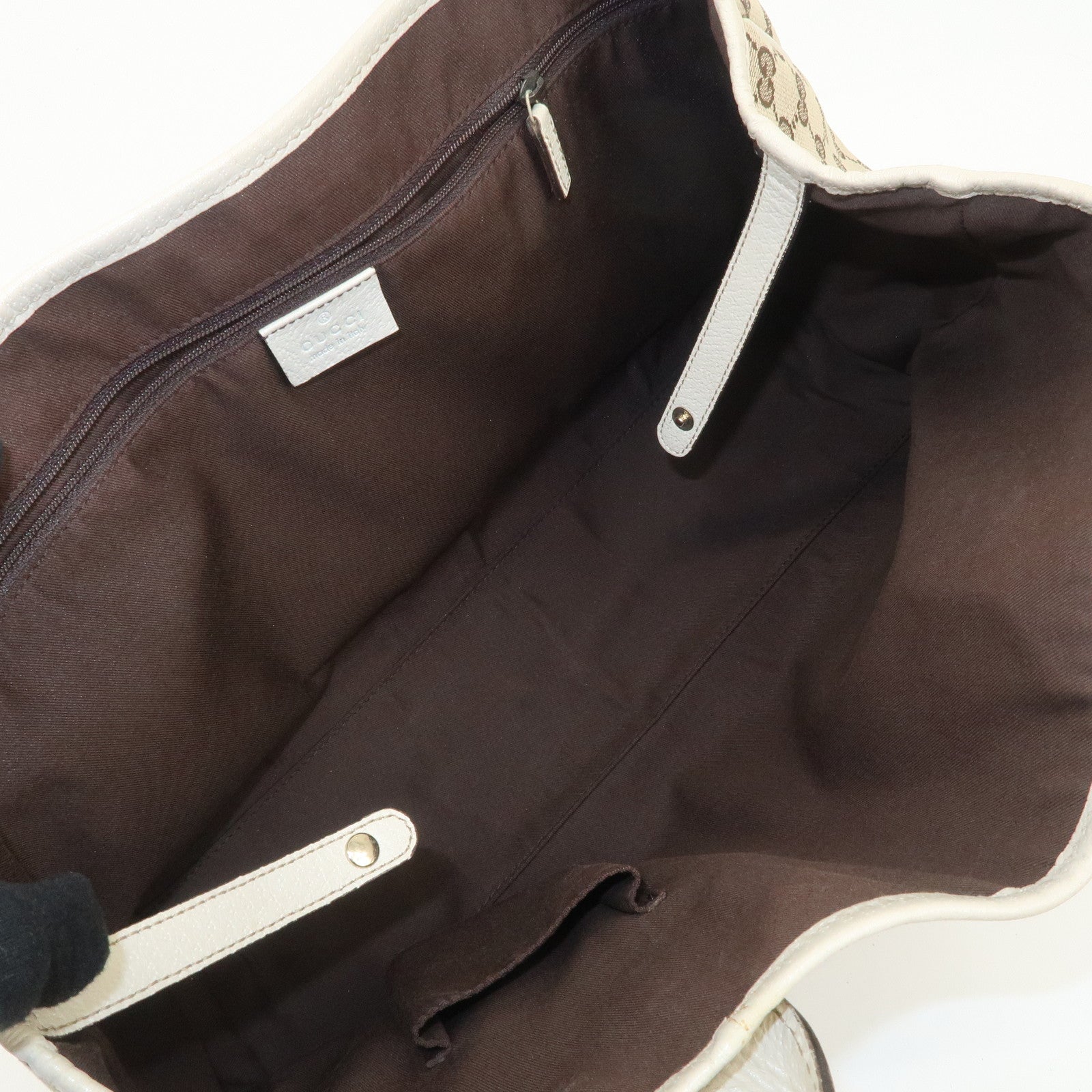 GUCCI Princy Sherry GG Canvas Leather Tote Bag Brown Ivory 163805