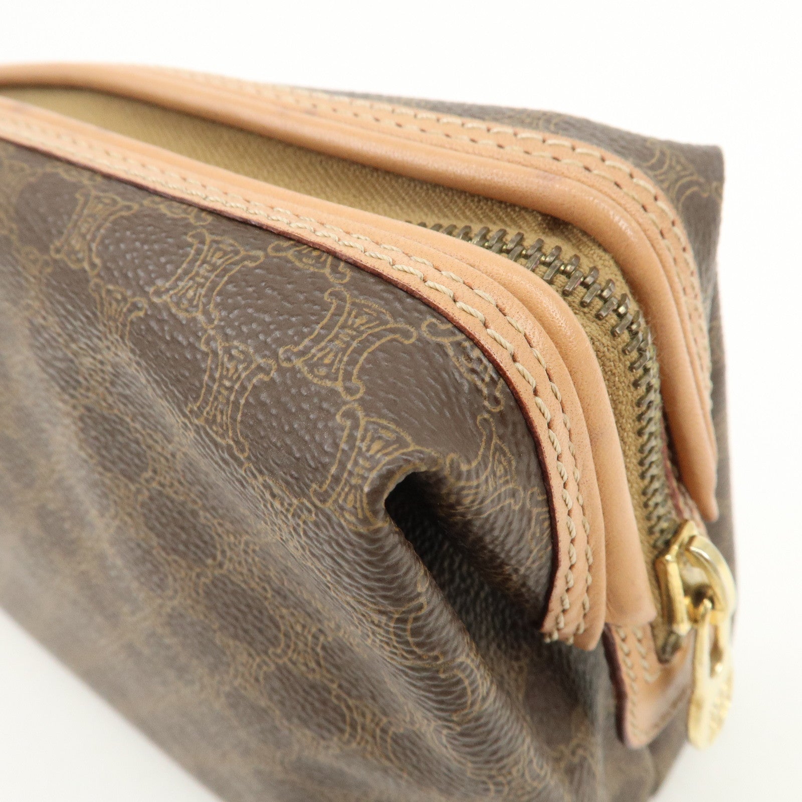 CELINE Macadam PVC Leather Pouch Cosmetic Pouch Brown