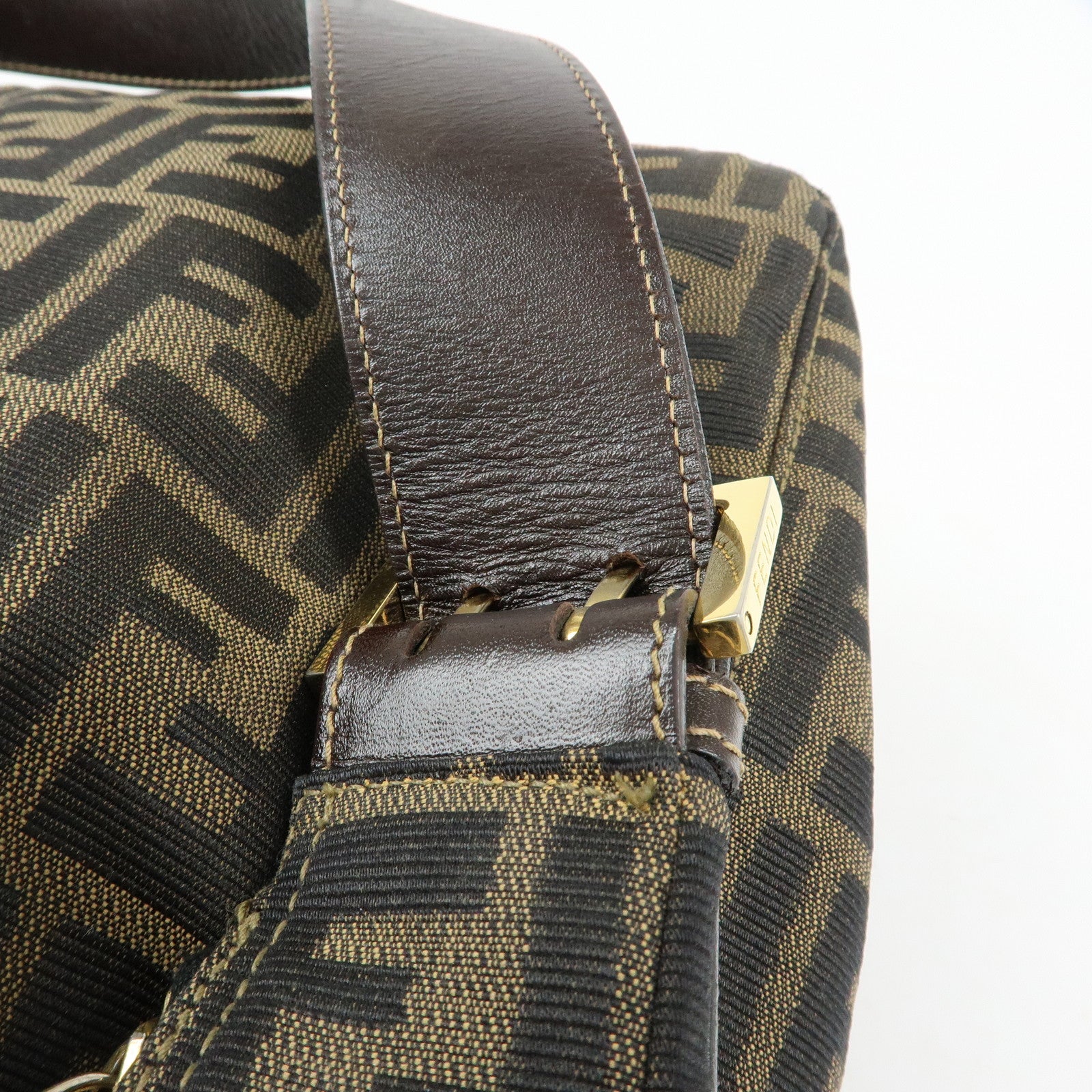 FENDI Zucca Canvas Leather Shoulder Bag Hand Bag Brown