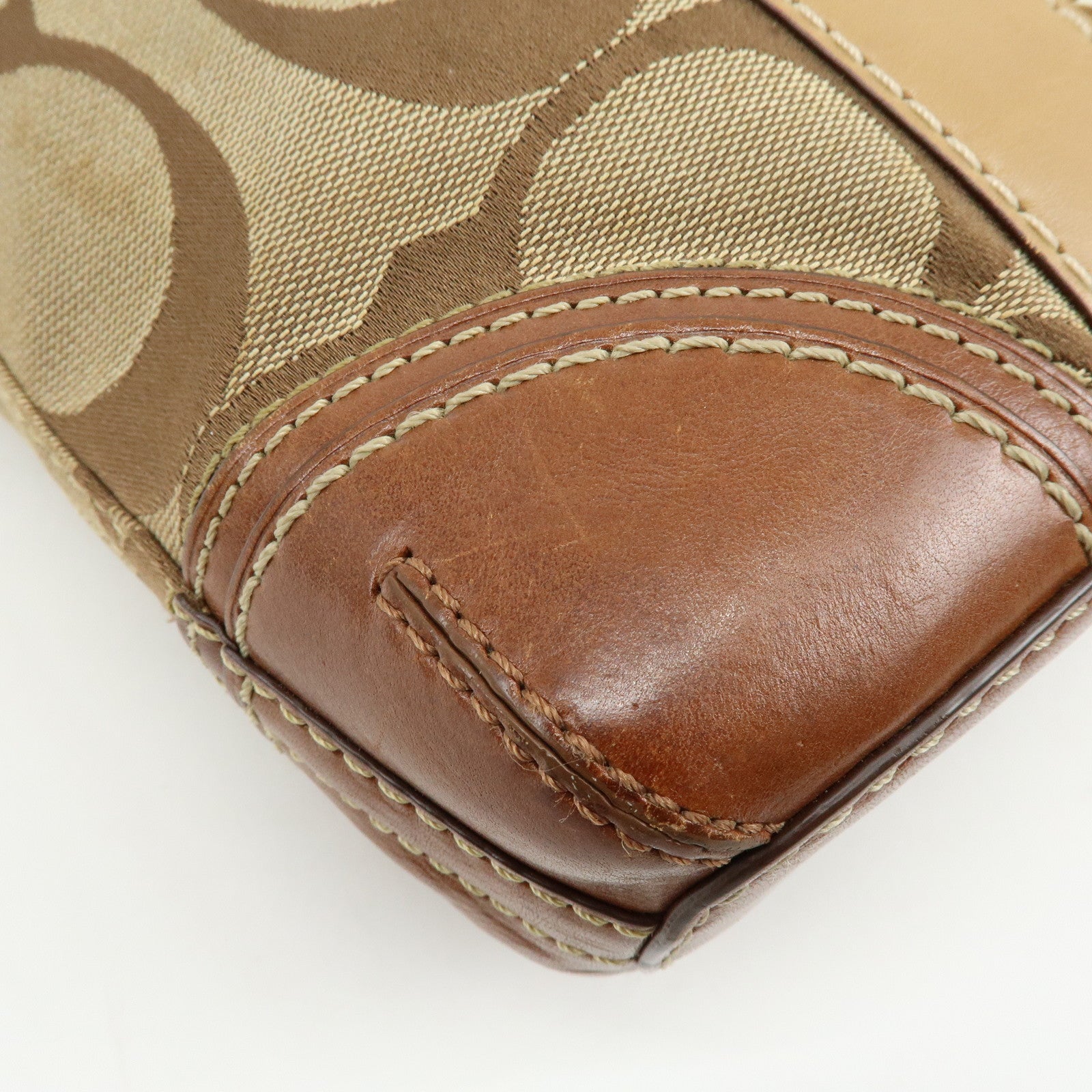 COACH Signature Set of 2 Canvas Leather Shoulder Bag Beige Camel