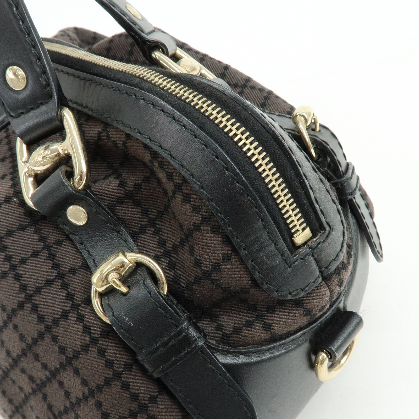 GUCCI Diamante Canvas Leather Shoulder Boston Bag Brown 269930