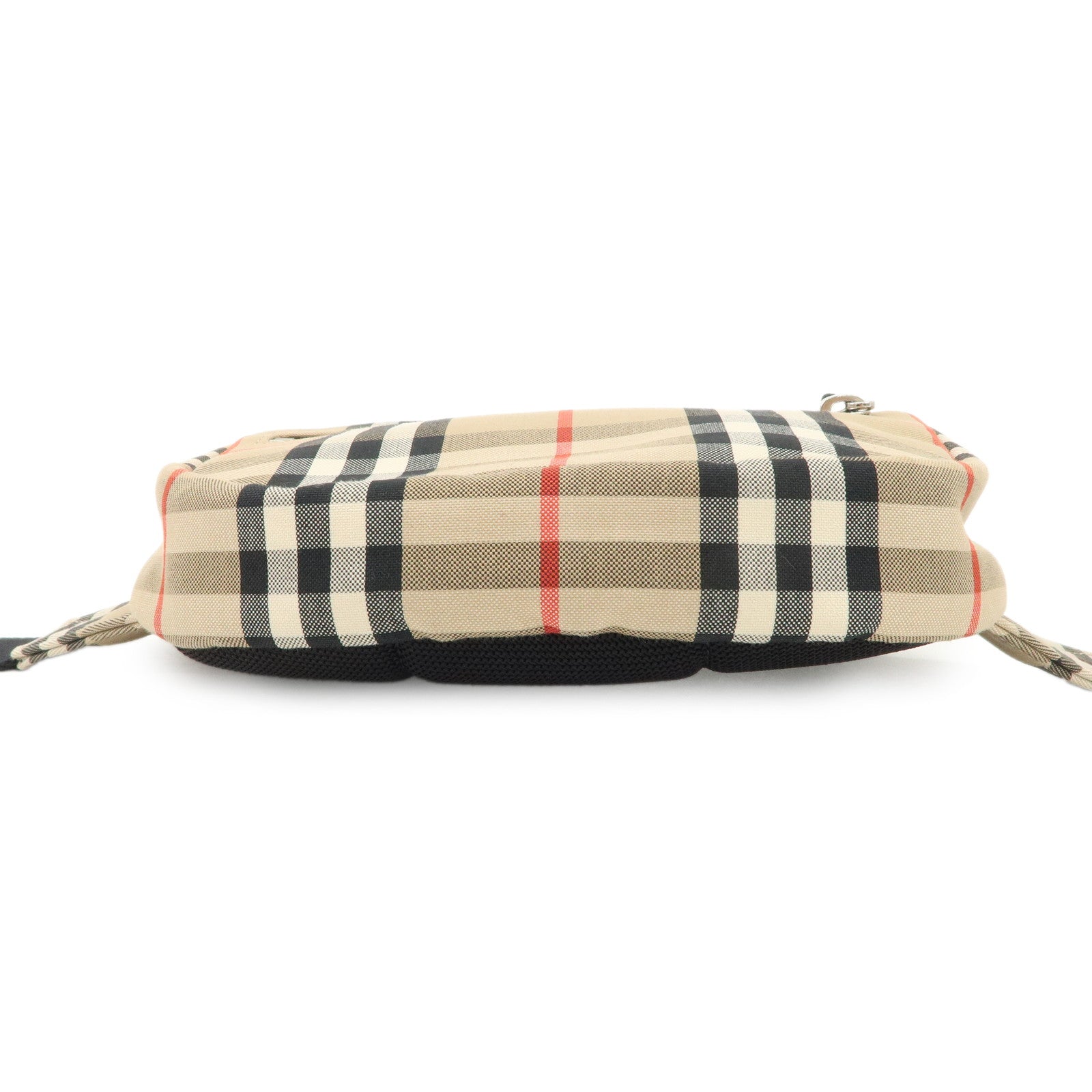 BURBERRY Leather Canvas Waist Bag Nova Plaid Beige Black Used