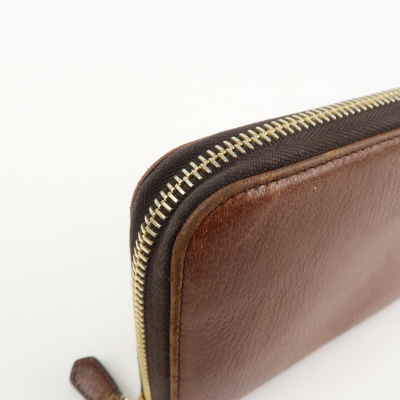 PRADA Saffiano Leather Round Zippy Long Wallet Brown 1M0506 Used