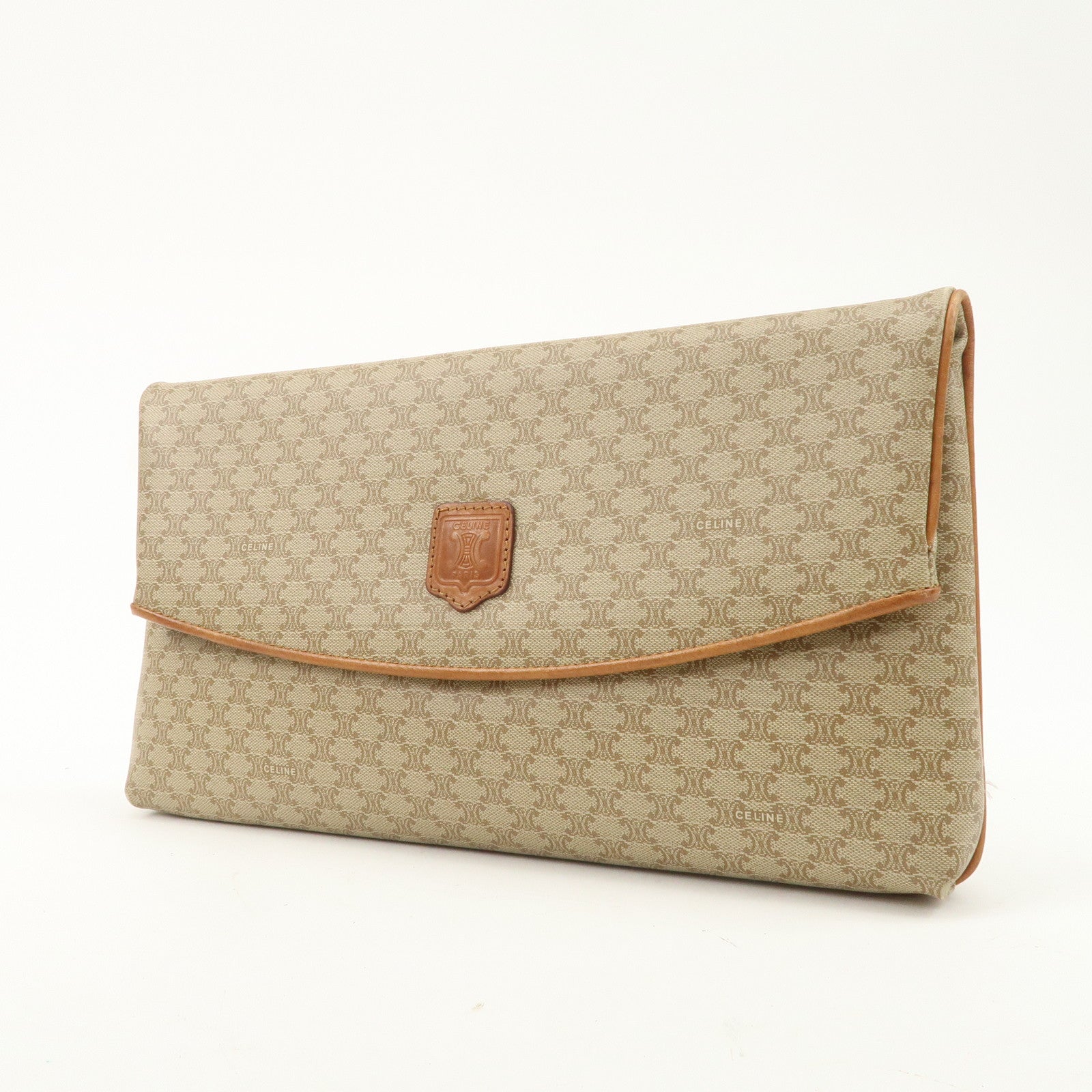 CELINE Macadam PVC Leather Clutch Bag Hand Bag Brown Beige