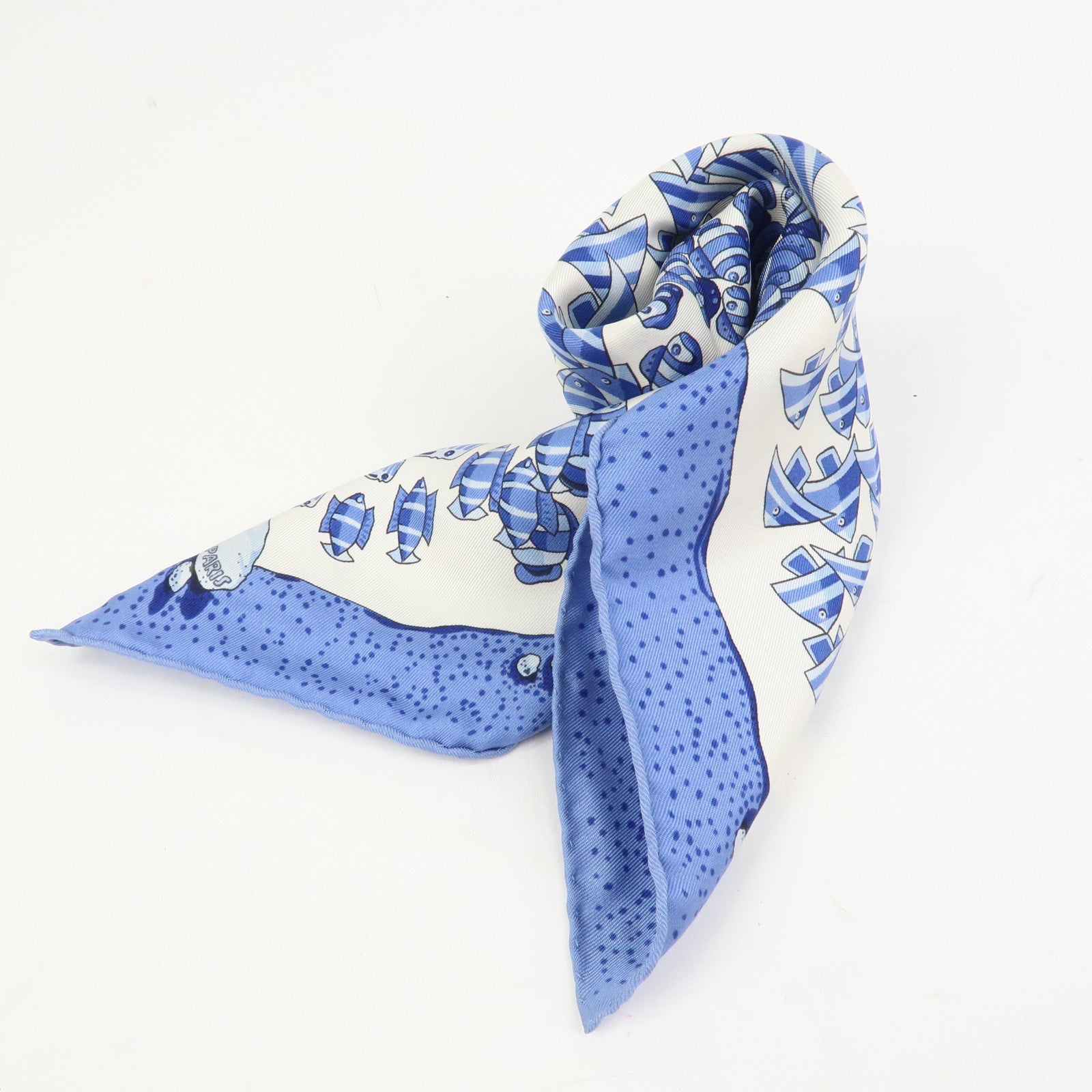 HERMES Carre 40 Silk 100% Mini Scarf Blue