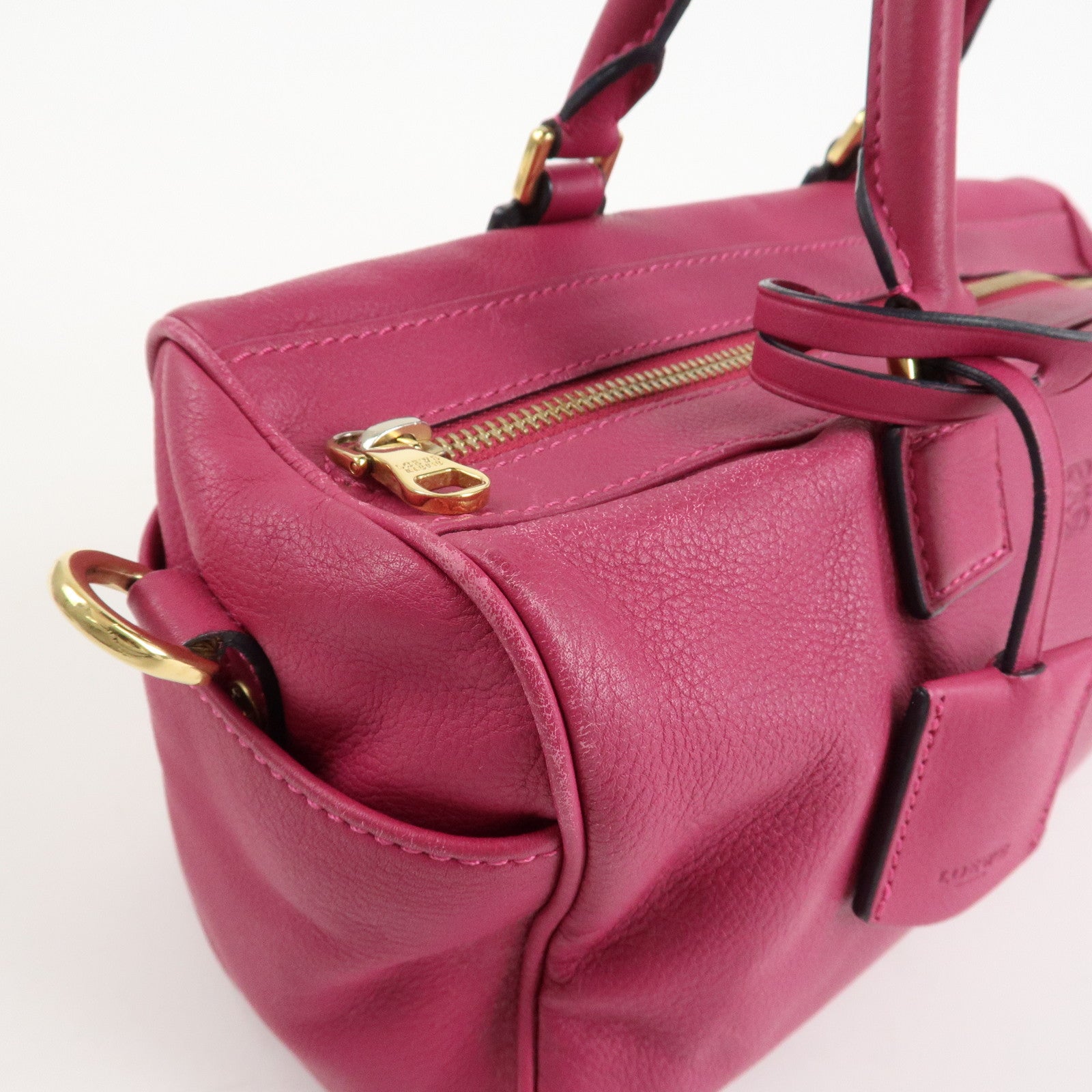 LOEWE Anagram Leather 2WAY Hand Bag Shoulder Bag Hot Pink Used