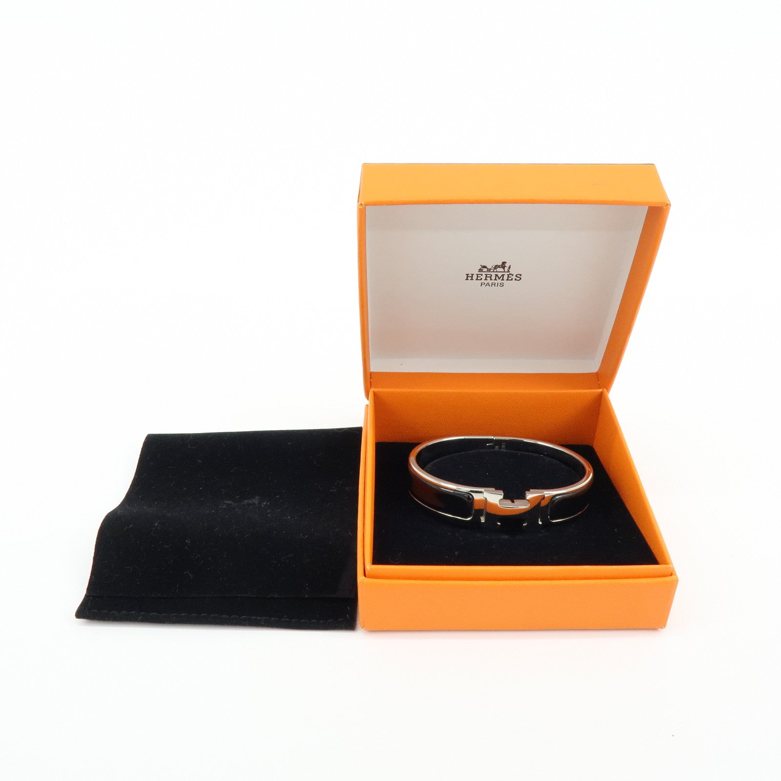 HERMES Clic Clac PM H Logo Metal Bracelet Bangle ▢C Stamped Black