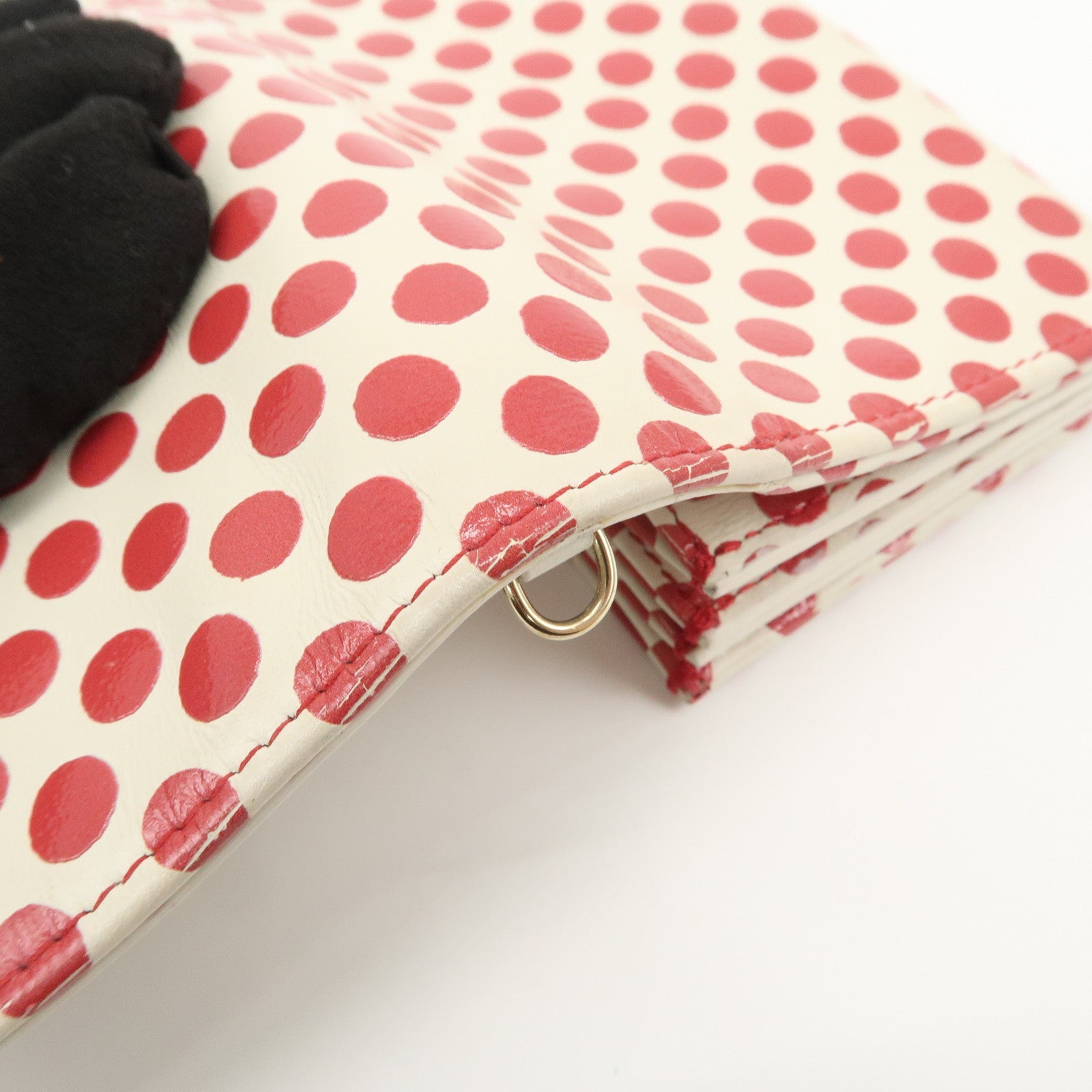 Christian Dior Leather Card Case Card Holder Dots Ivory Red