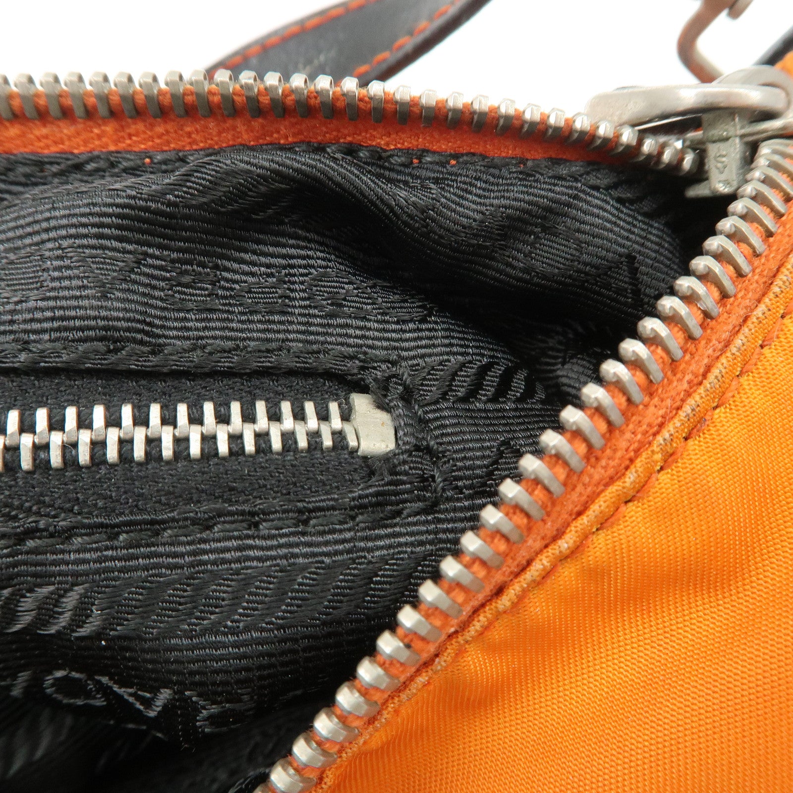 PRADA Triangle Logo Nylon Leather Shoulder Bag Orange BR1267