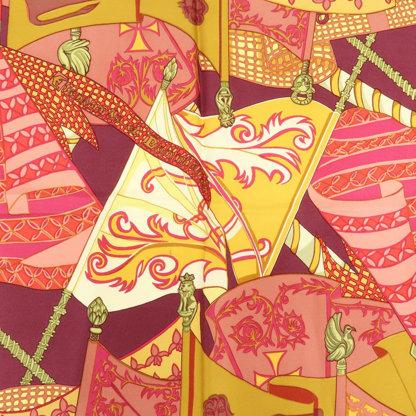 HERMES Carre 90 Set of 2 Silk 100% Scarf Bordeaux Beige