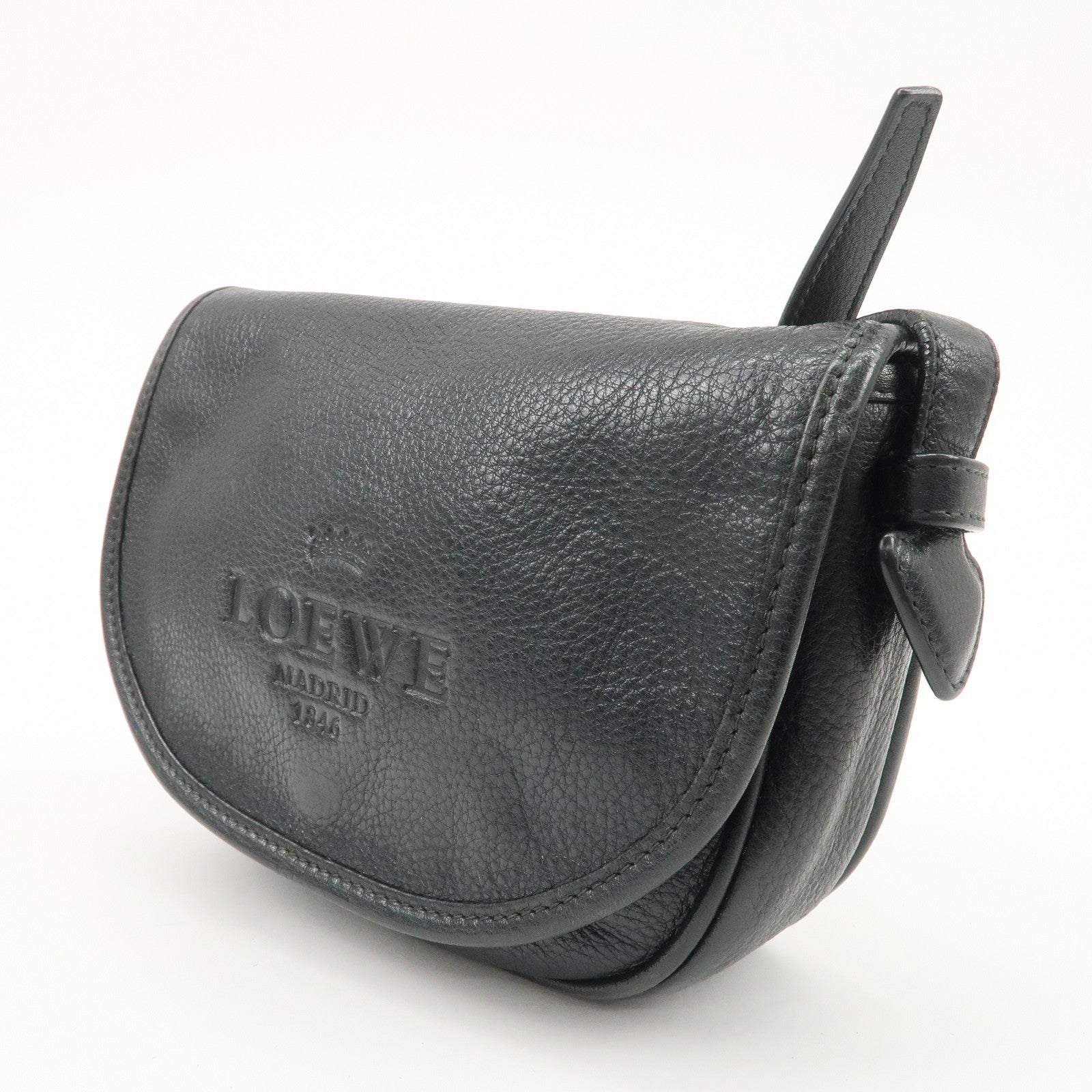 LOEWE Heritage Leather Shoulder Bag Crossbody Bag Black Used