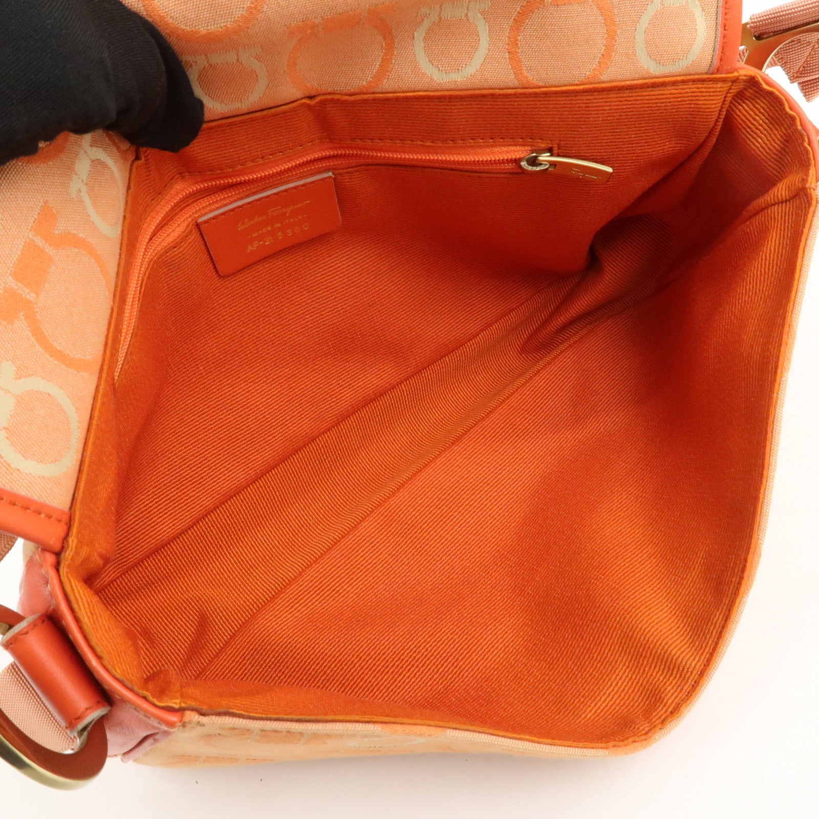 Ferragamo Gancini Canvas Leather Shoulder Bag Orange