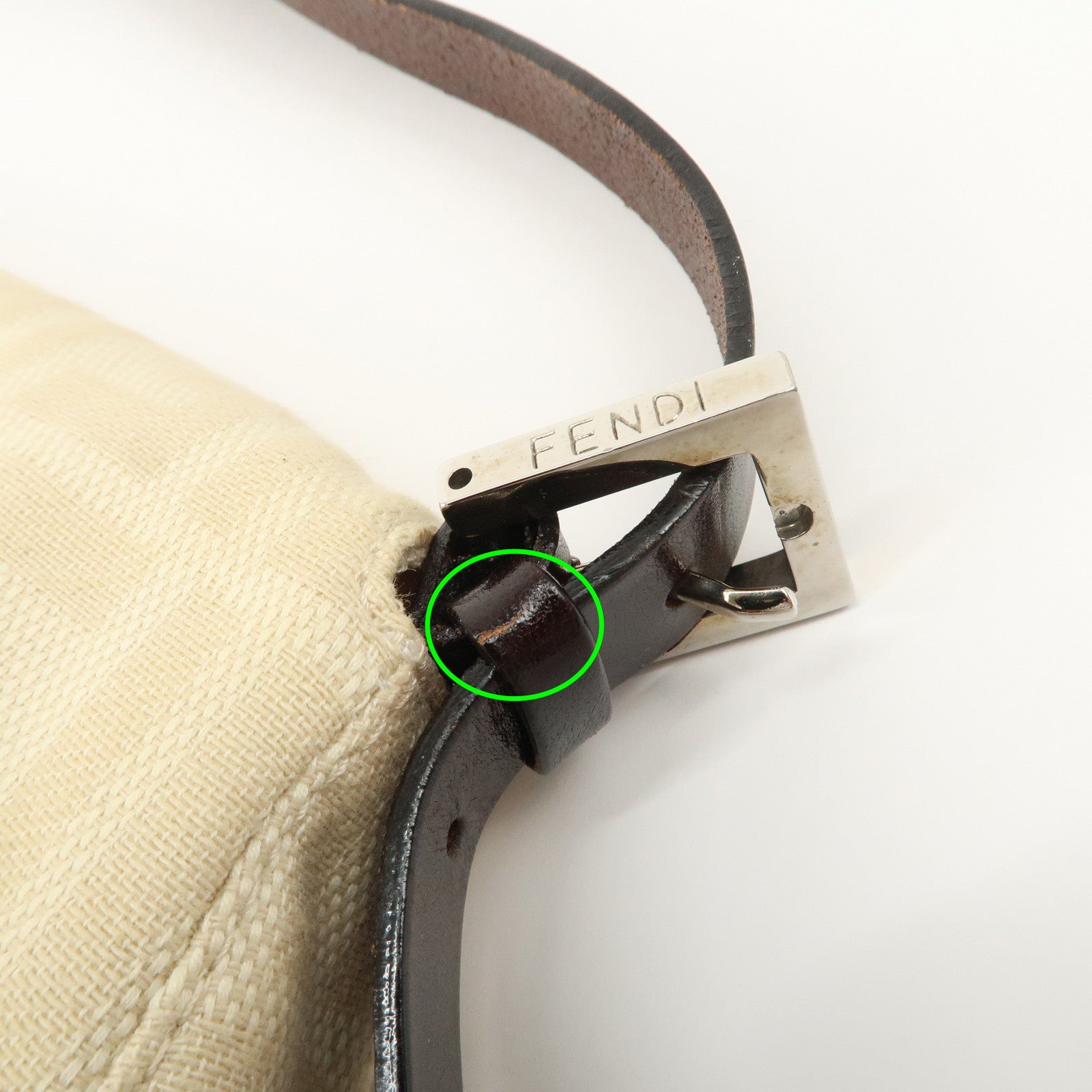 FENDI Mamma Baguette Zucca Canvas Shoulder Bag Beige 26325 Used