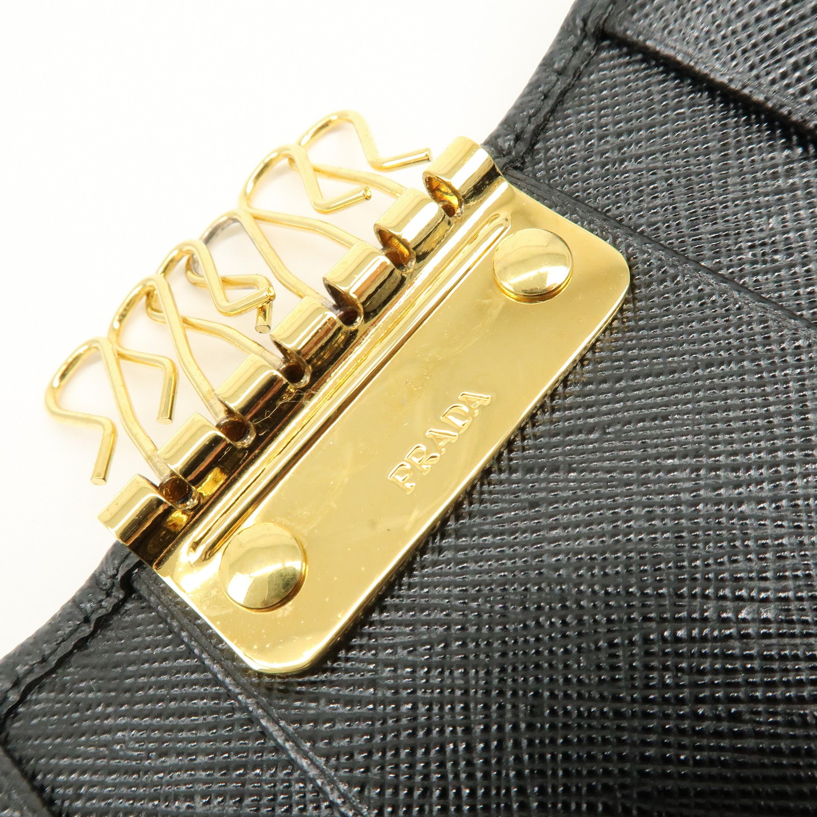 PRADA Triangle Logo Nylon 6 Rings Key Case Key Holder Black 1PG222