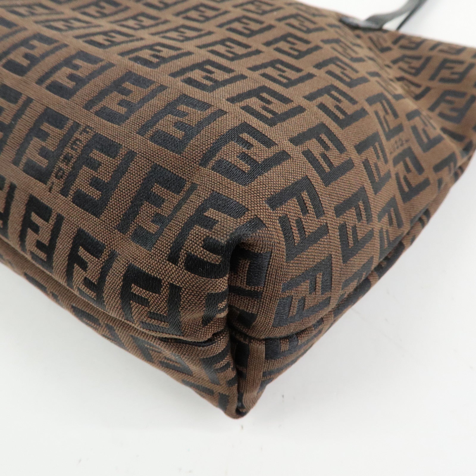 FENDI Zucchino Canvas Leather Tote Shoulder Bag Brown Black 8BH023