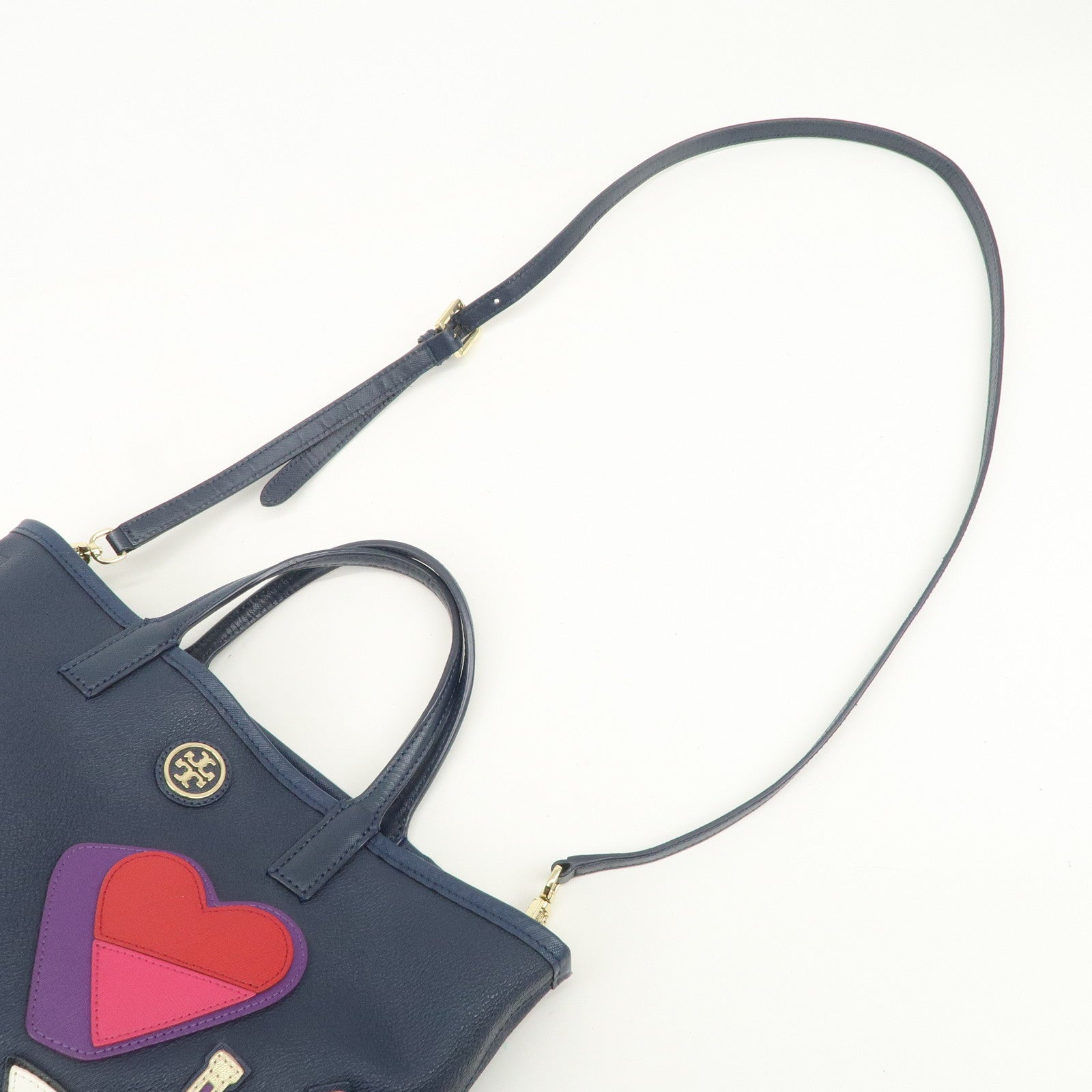 TORY BURCH Leather Tote Bag Hand Bag Navy