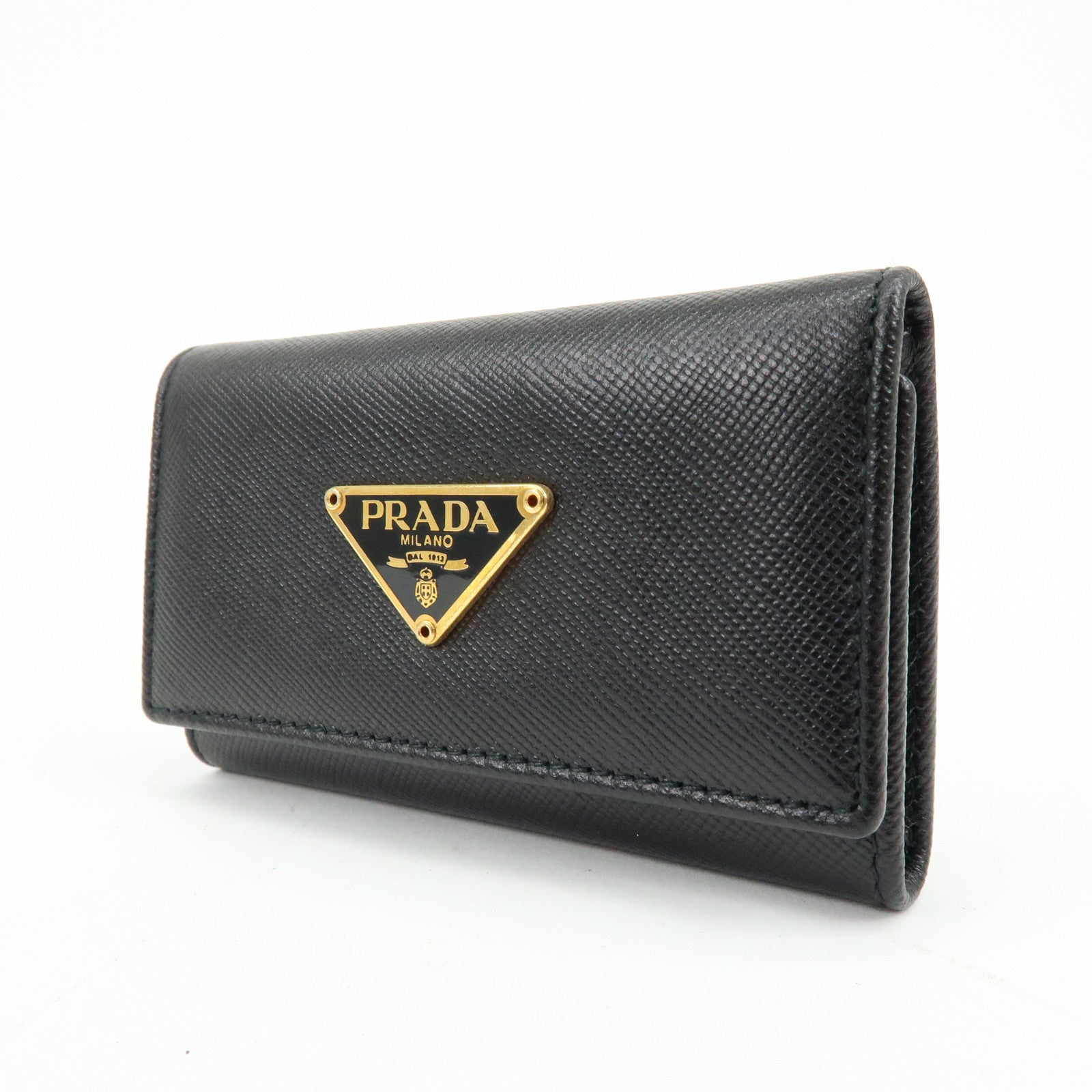 PRADA Triangle Logo Saffiano Leather 6 Rings Key Case Black 1M0222