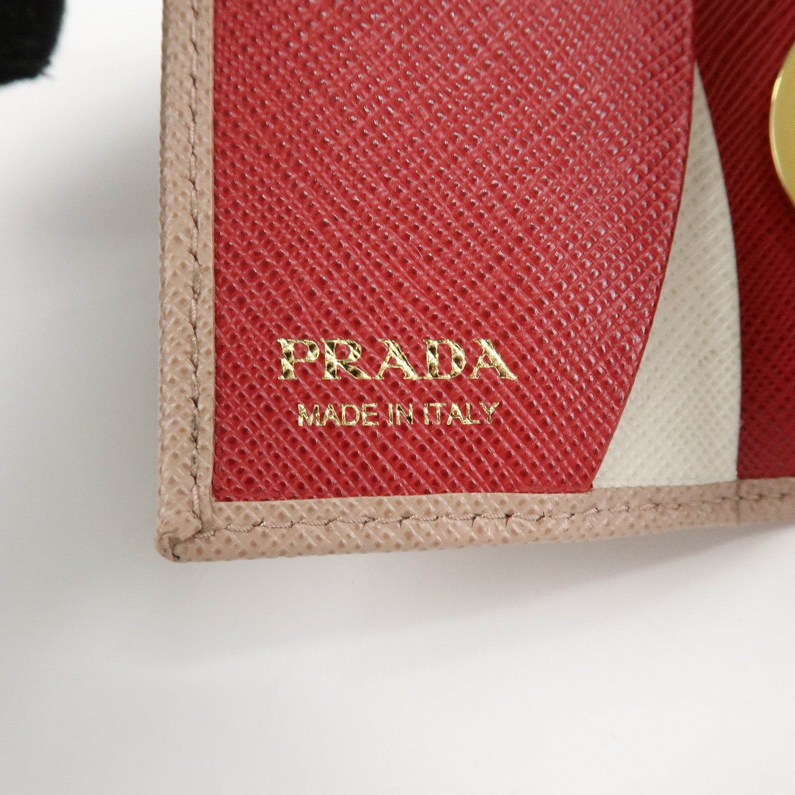 PRADA Logo Leather 4 Rings Key Case Key Holder Beige 1PG004 Used