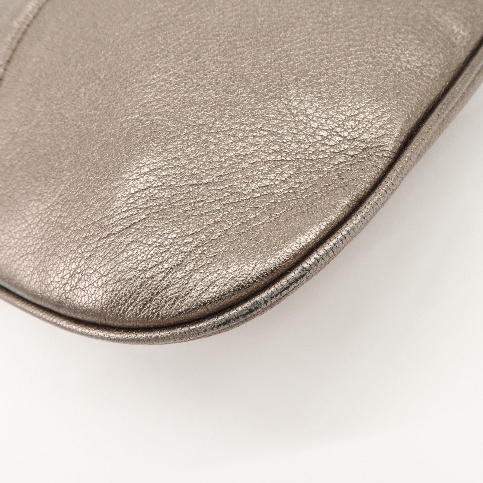 Ferragamo Gancini Leather Shoulder Bag Hand Bag Metallic Gray