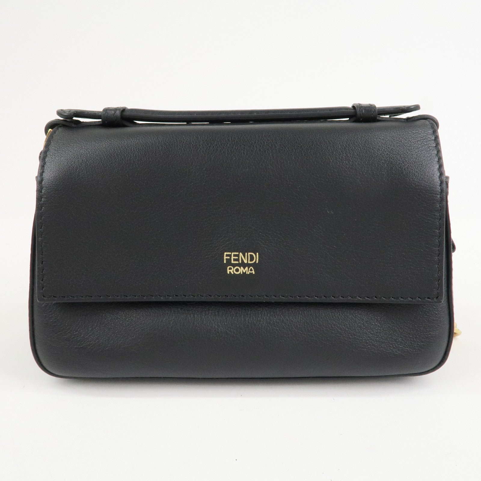 FENDI Leather Double Micro Baguette Shoulder Hand Bag Black 8M0371
