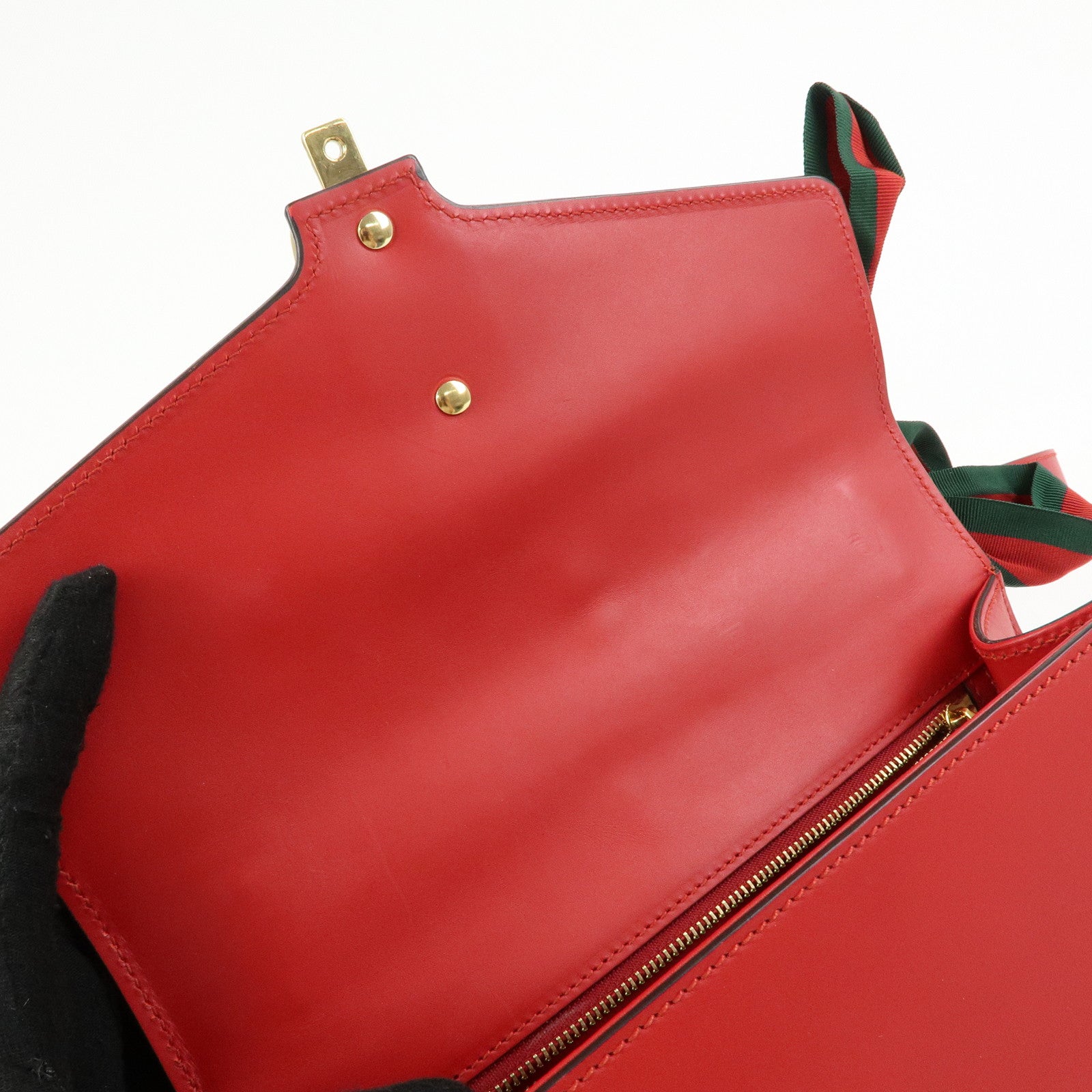 GUCCI Sylvie Sherry Leather Shoulder Bag Ribbon Red Navy 421882