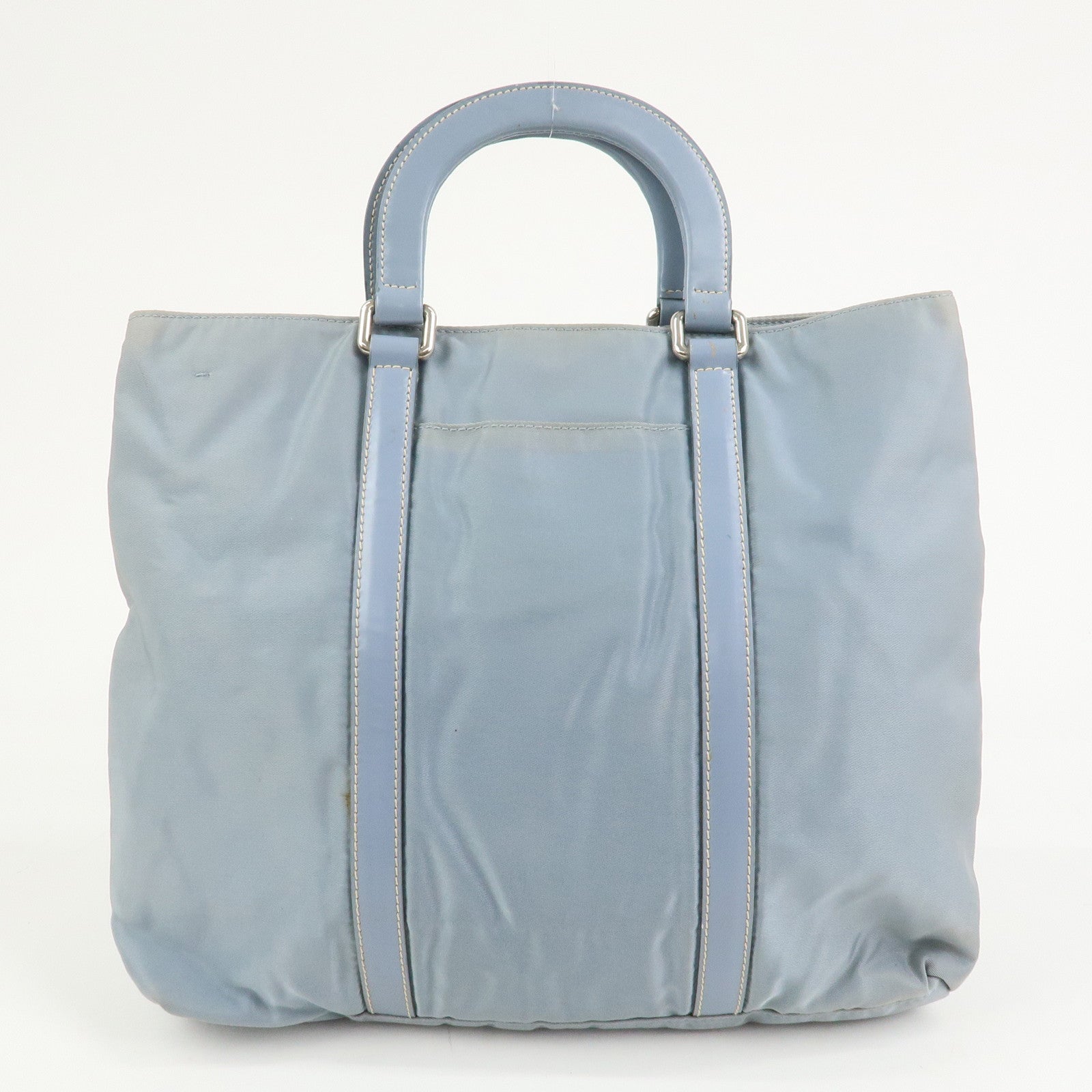 PRADA Triangle Logo Nylon Leather Hand Bag Light Blue
