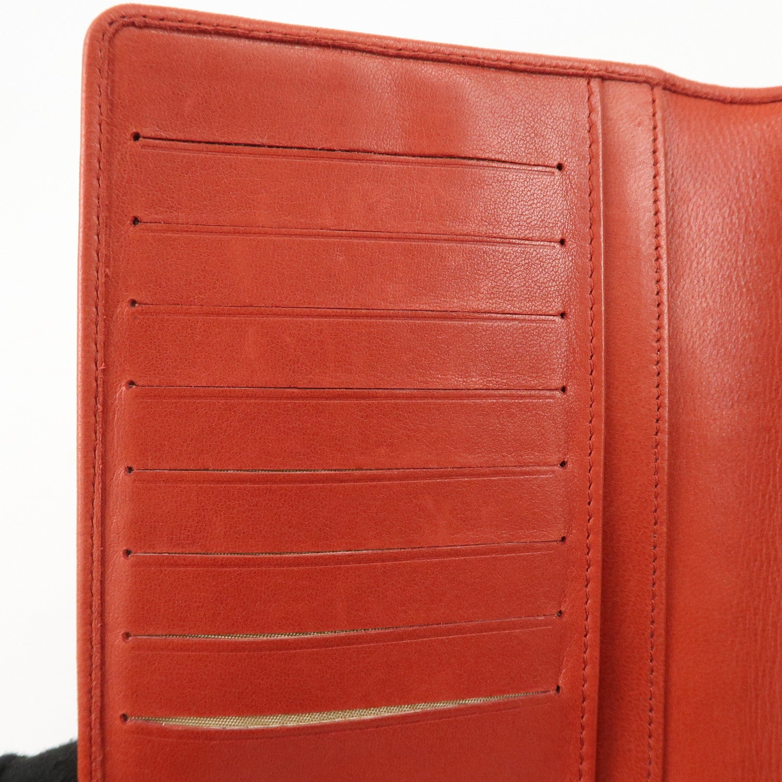 CHANEL Mademoiselle COCO Mark Lamb Skin Long Wallet Red Used