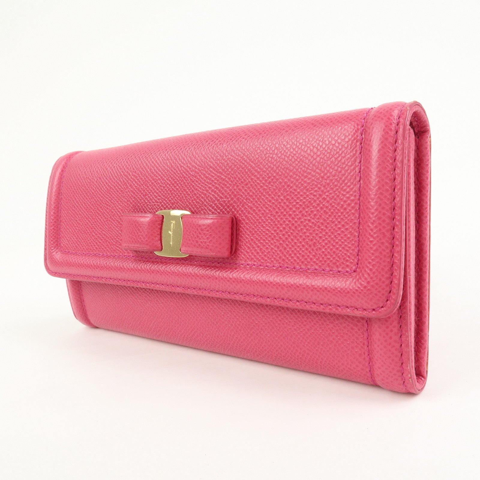 Ferragamo Vara Ribbon Logo Leather Long Wallet Pink