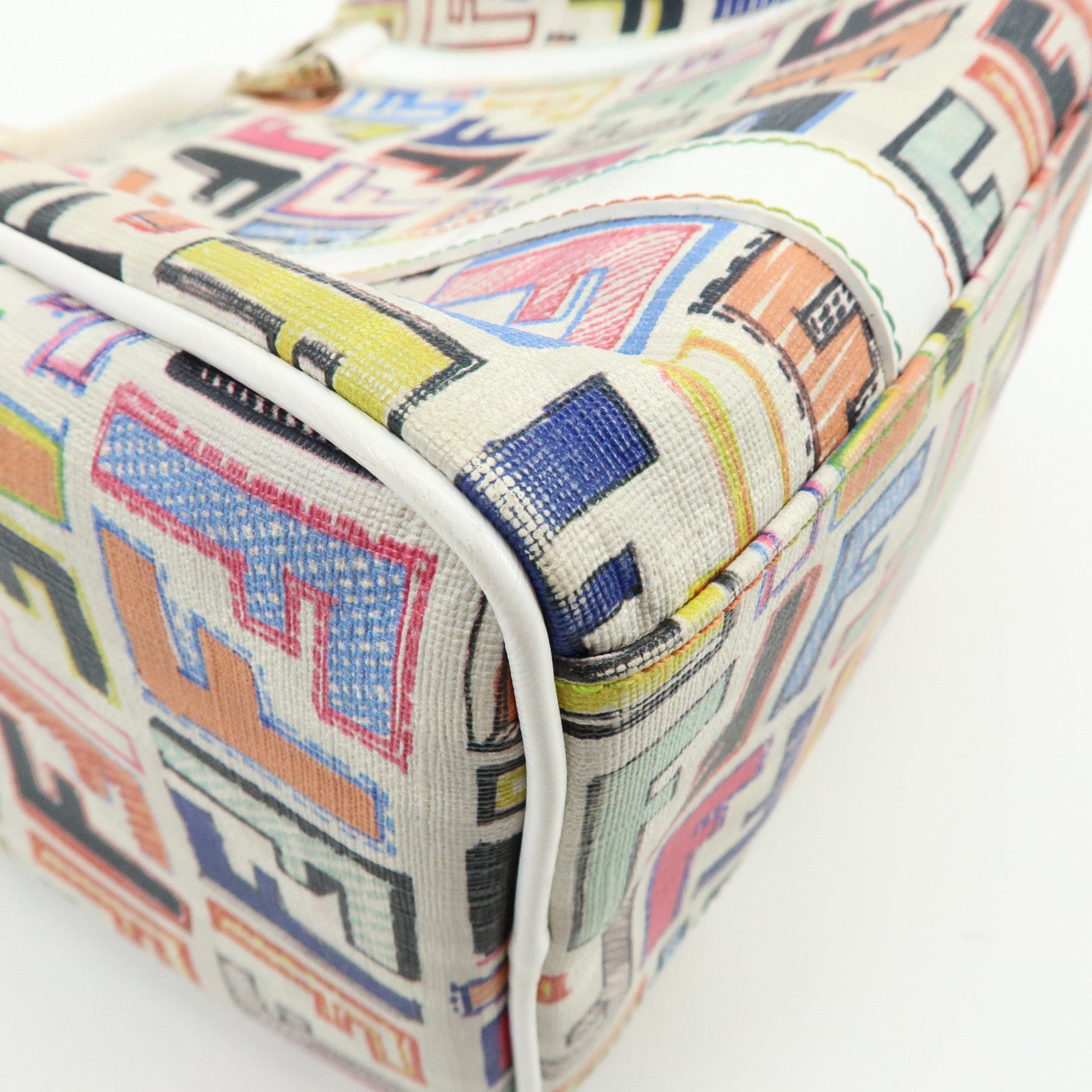 FENDI Zucca PVC Canvas Leather Boston Bag White Multicolor 8BL068