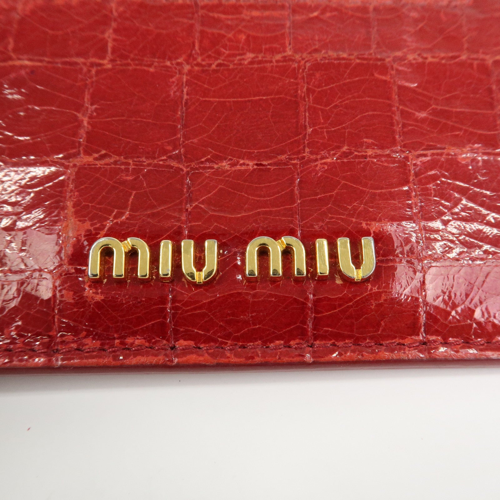 MIU MIU Logo Leather Card Case Card Holder Red