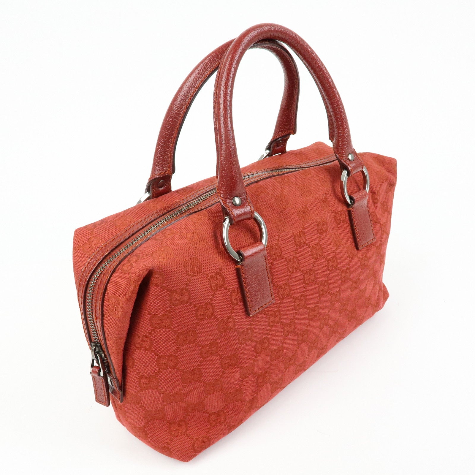 GUCCI GG Canvas Leather Hand Bag Tote Bag Red 113009