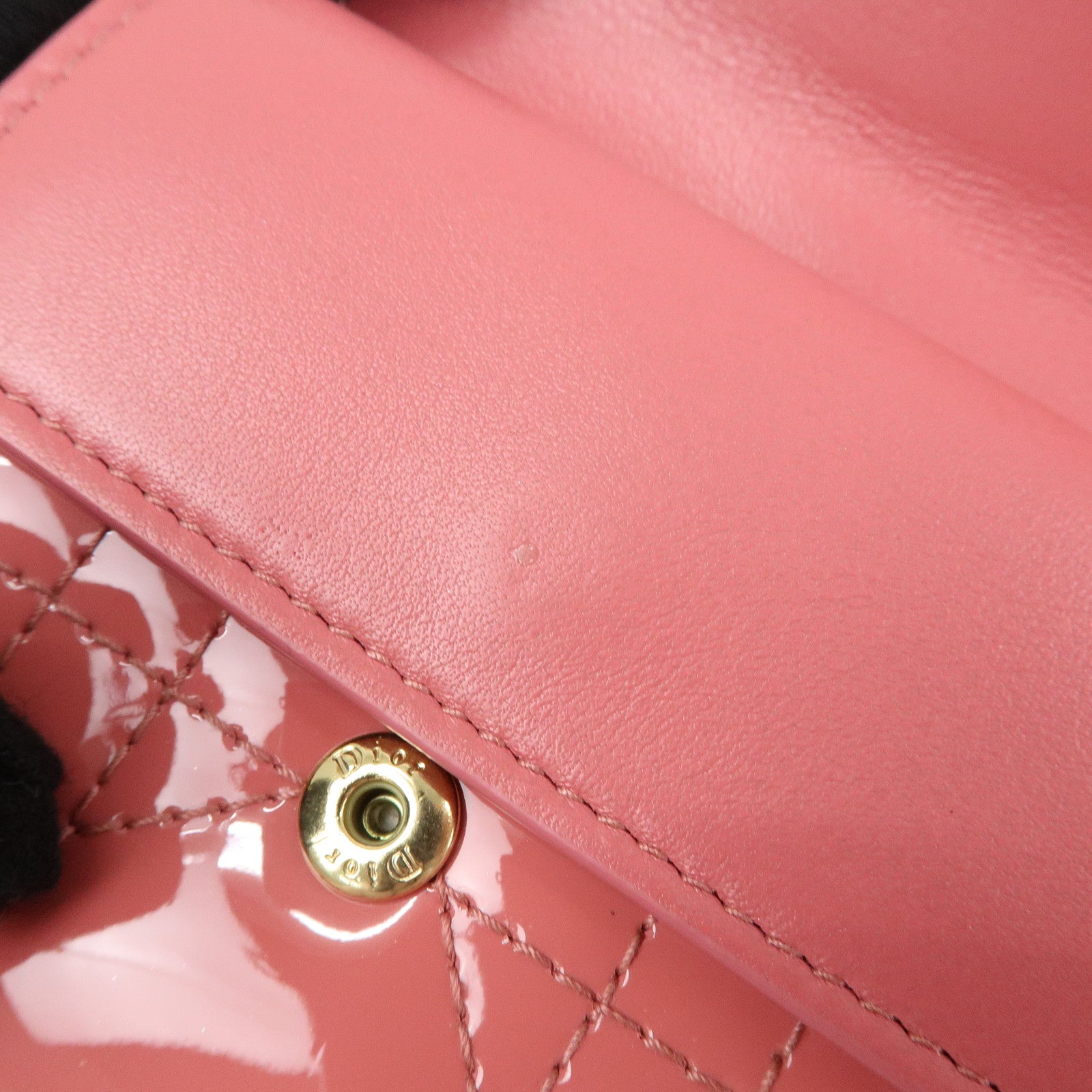 Christian Dior Cannage Patent Leather Bi-fold Compact Wallet Pink