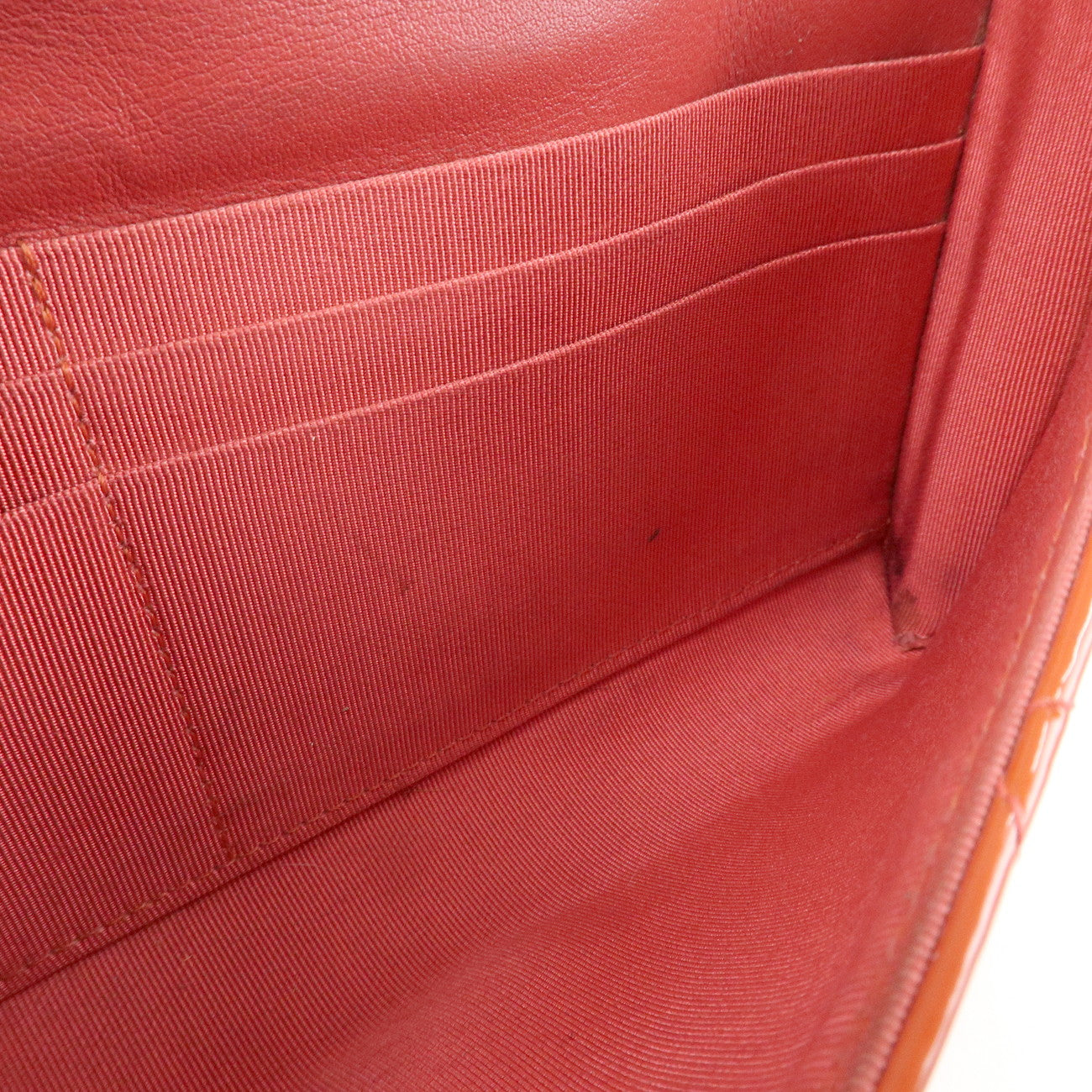 CHANEL Matelasse Patent Leather Long Wallet Card Case Pouch Orange Used