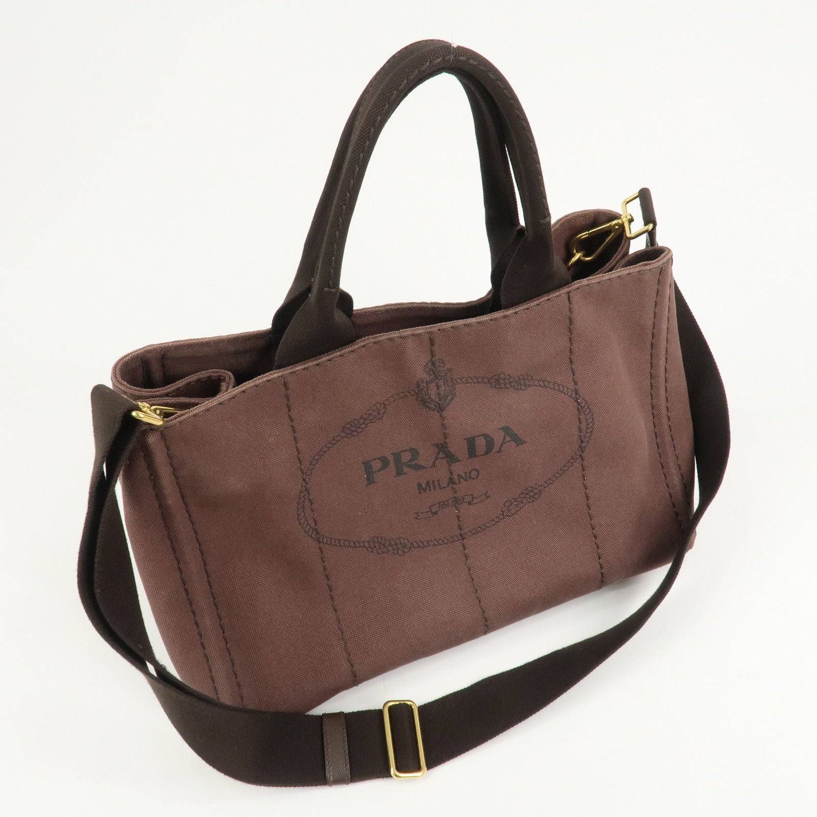 PRADA Logo Canapa Canvas 2Way Bag Hand Bag Brown BN2642