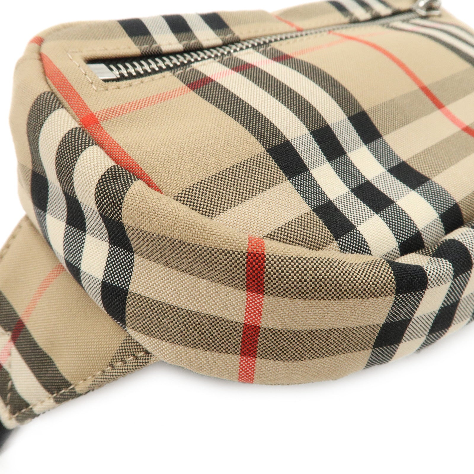 BURBERRY Leather Canvas Waist Bag Nova Plaid Beige Black Used