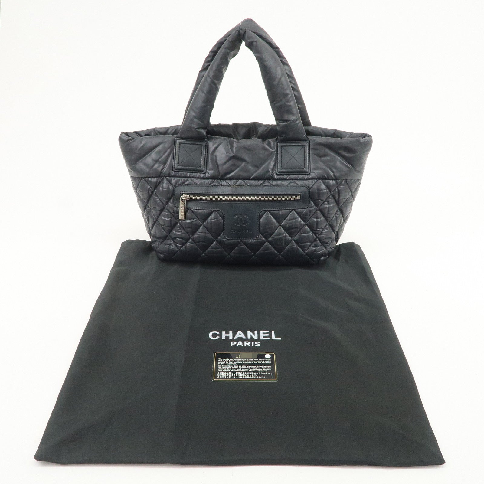 CHANEL COCO Cocoon PM Nylon Leather Tote Bag Hand Bag Black A48610