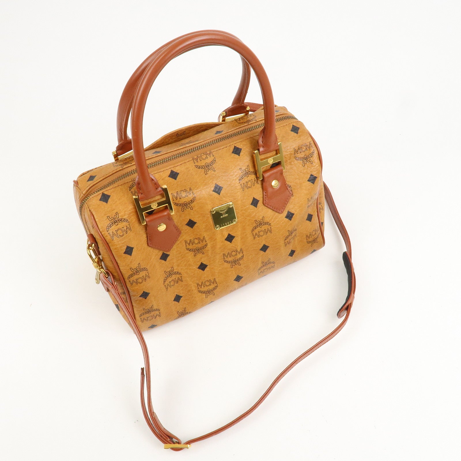 MCM Visetos Leather 2Way Bag Boston Bag Cognac