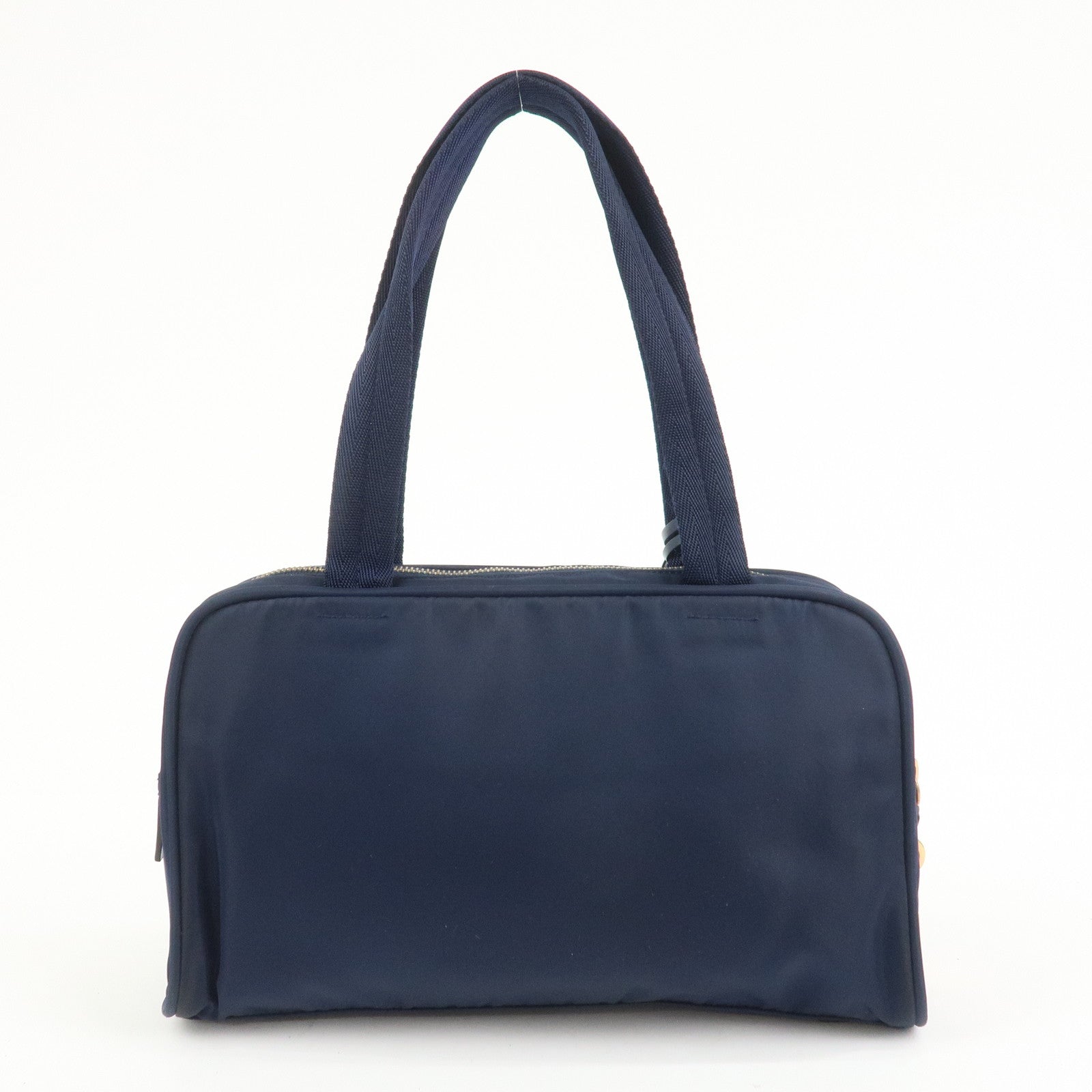 PRADA Triangle Logo Nylon Leather Hand Bag Navy