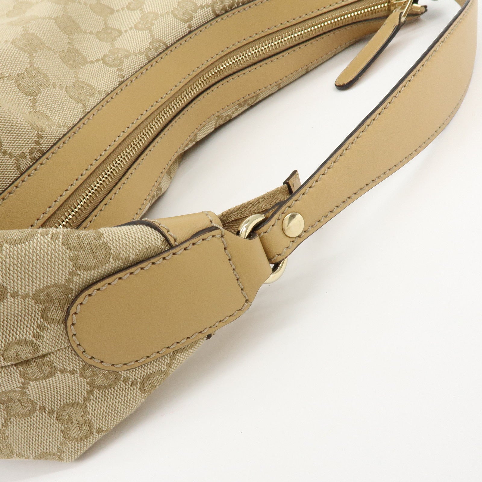 GUCCI Sherry Horsebit GG Canvas Leather Shoulder Bag Beige 232968