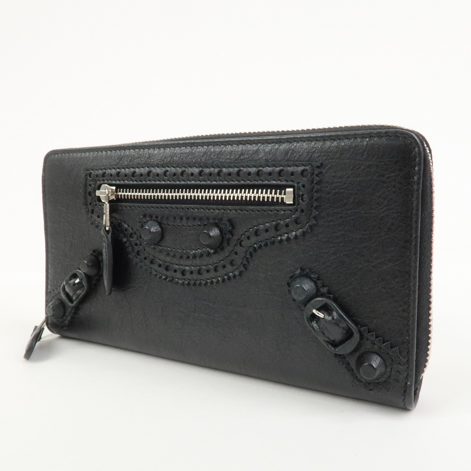 BALENCIAGA Giant Continental Leather Round Zippy Long Wallet Black