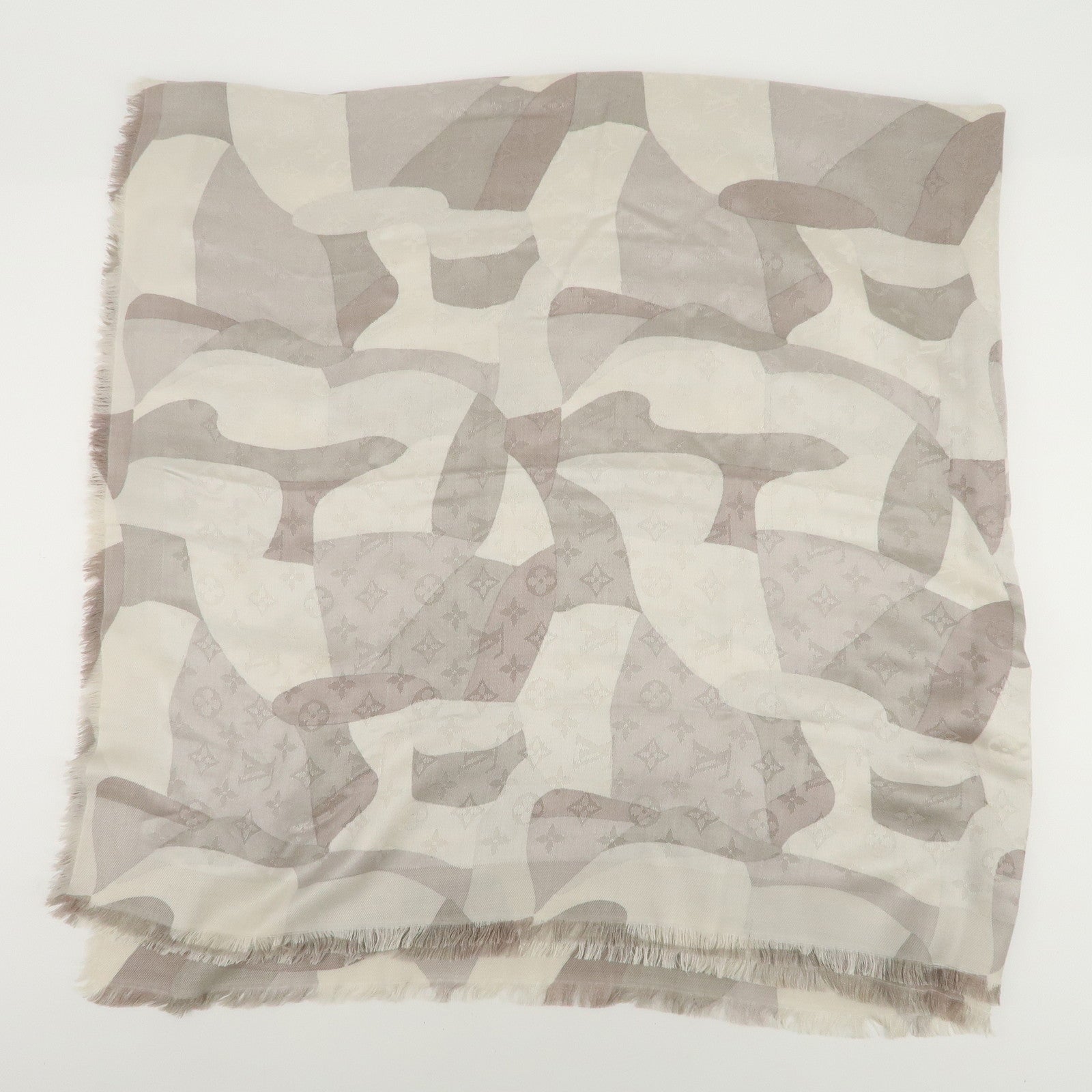 Louis Vuitton Monogram Silk Wool Shawl Scarf Camouflage Gray M75397