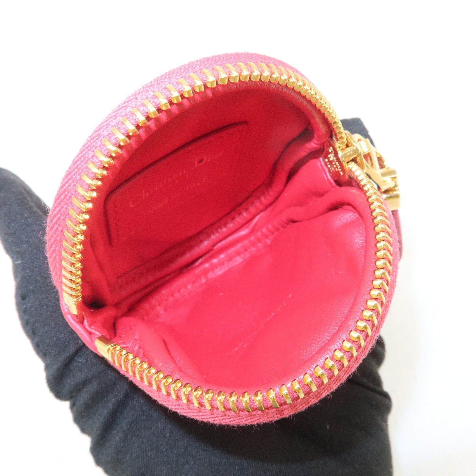 Christian Dior Cannage Caro Calfskin Pouch Coin Case Red