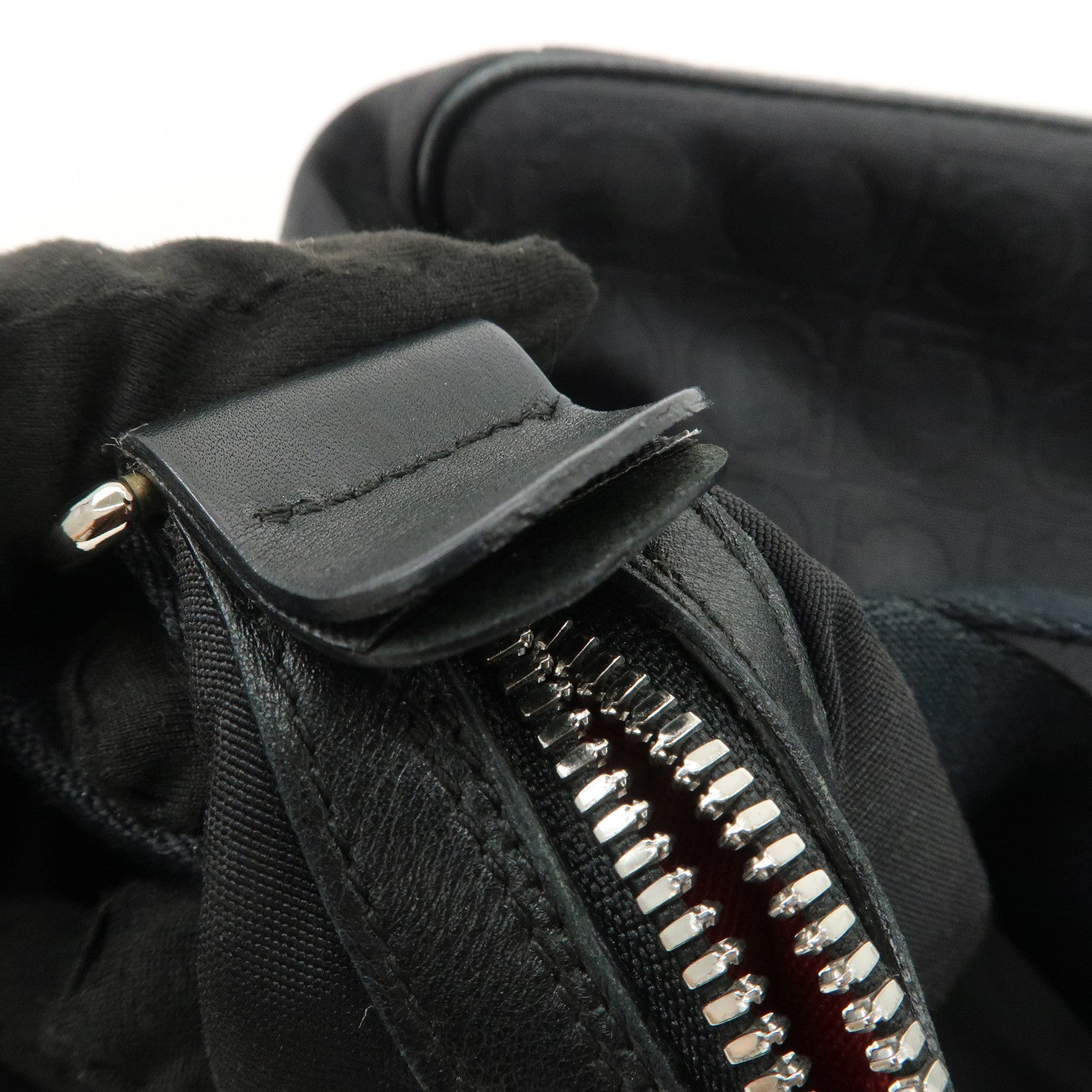 Ferragamo Gancini Logo Nylon Canvas Leather Shoulder Bag Black