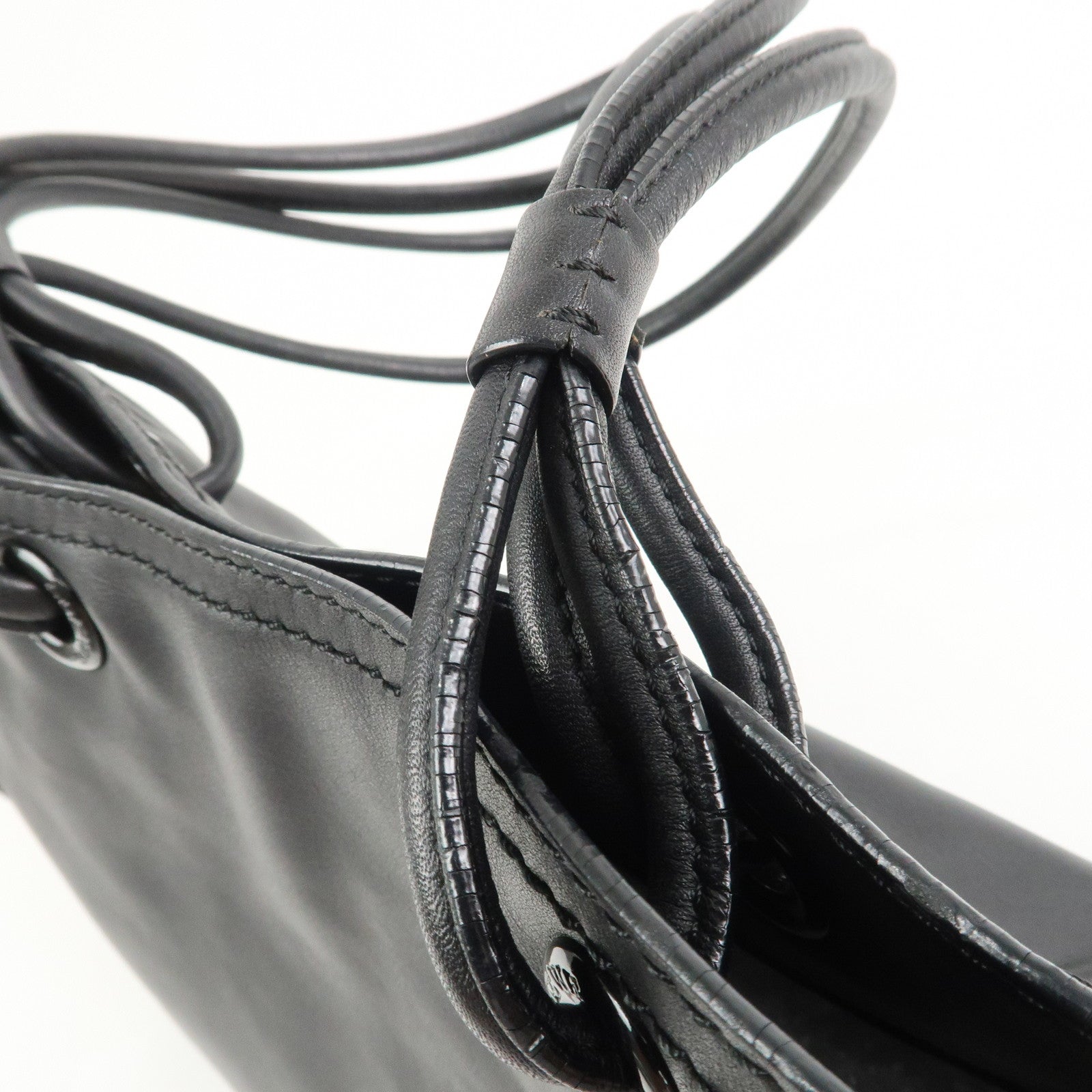 LOEWE Logo Leather Shopper Tote Bag Shoulder Bag Hand Bag Black