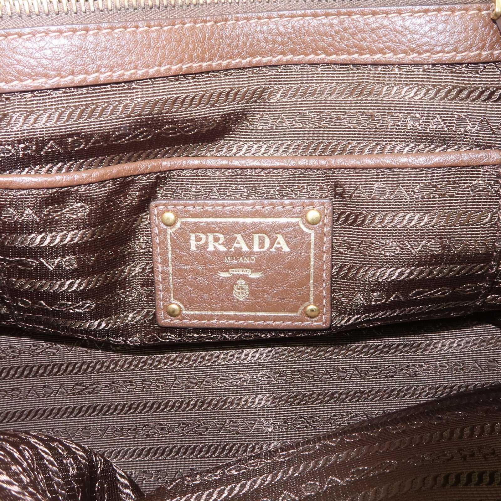 PRADA Logo Nylon Leather 2Way Tote Bag Shoulder Bag Brown BN1841