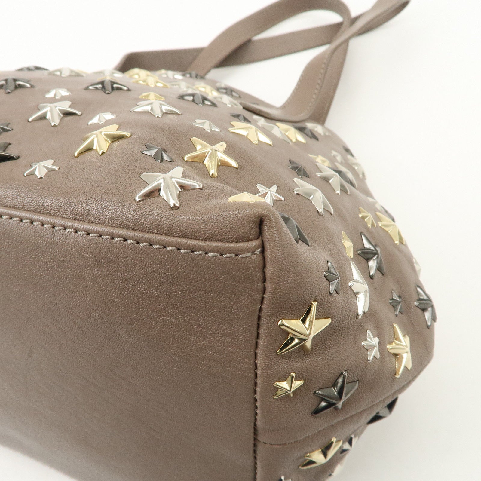 JIMMY CHOO Leather Star Studs Hand Bag Greige Used