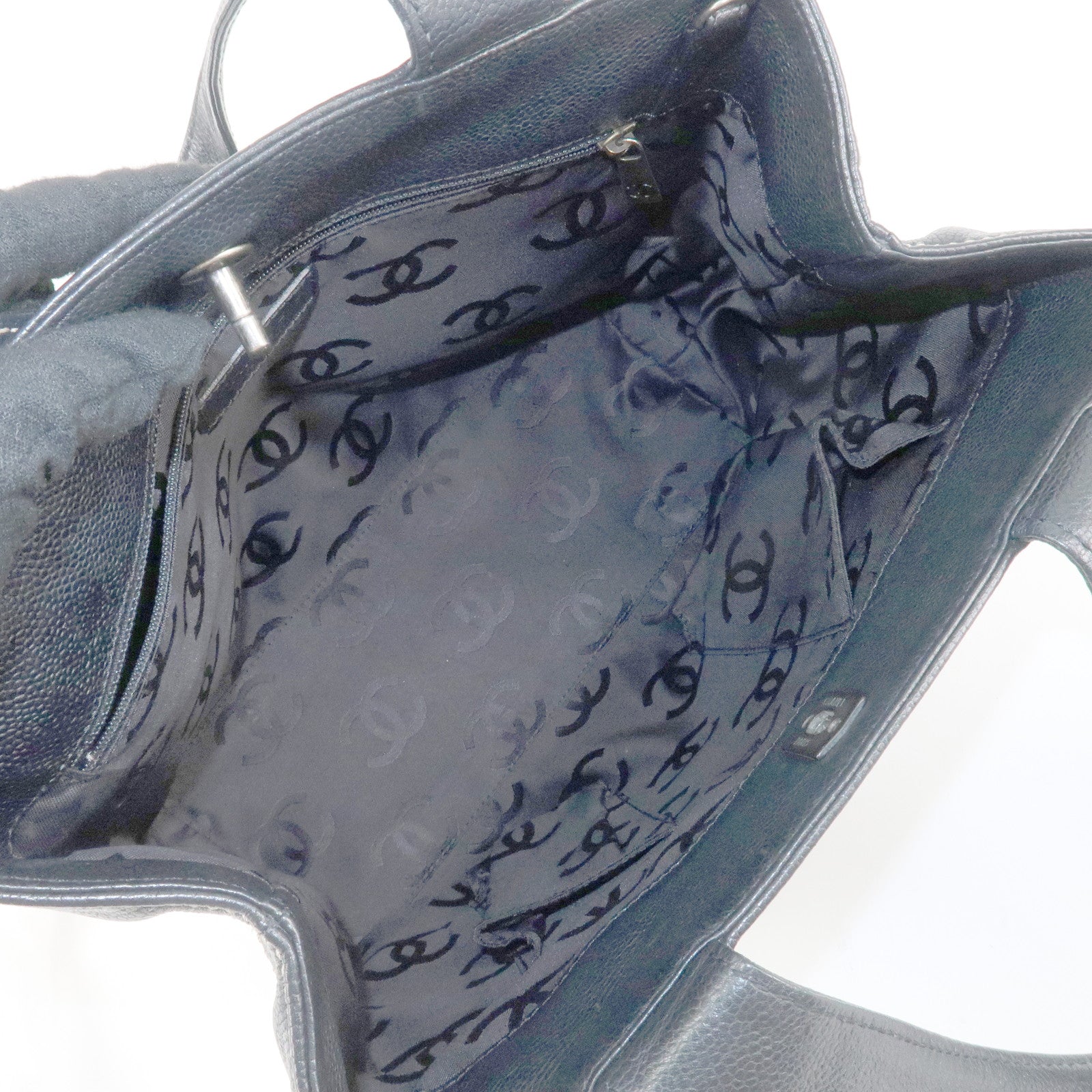 CHANEL Caviarskin COCO Mark Turn Lock 2Way Hand Bag Black Used